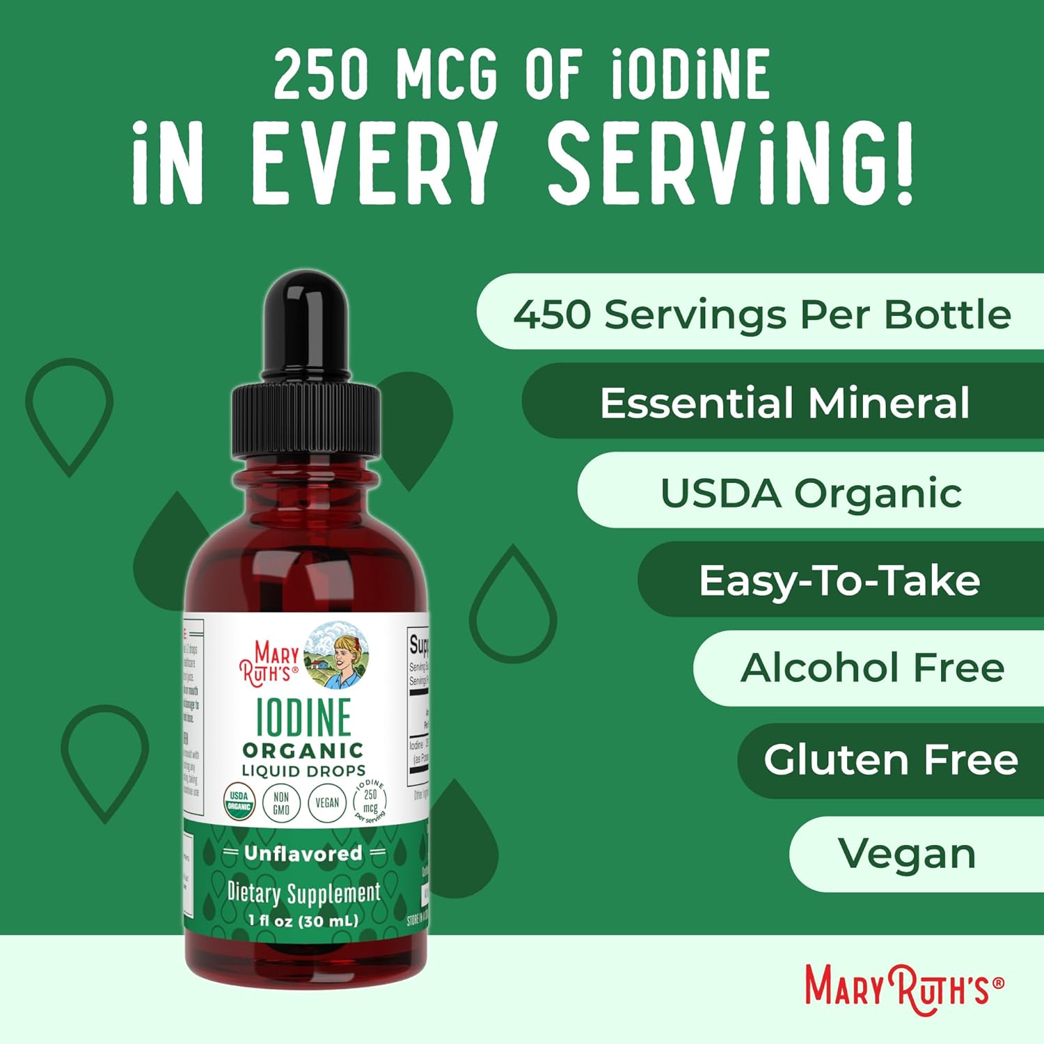 MaryRuth Organics Iodine Liquid Drops | Potassium Iodide | 1 Year Supply | 450 Servings | Thyroid Health | USDA Organic| Vegan | Non-GMO | Gluten Free | 1 Fl Oz - Nirvana Guru