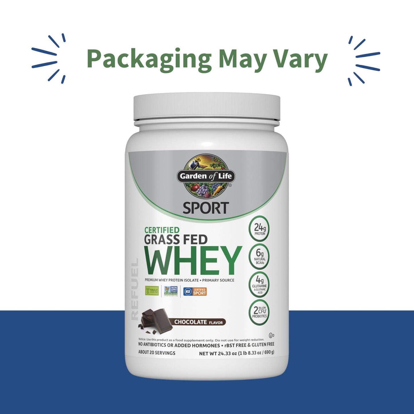 Garden of Life Sport Whey Protein Powder Chocolate, Premium Grass Fed Whey Protein Isolate Plus Probiotics for Immune System Health, 24g Protein, Non GMO, Gluten Free, Cold Processed - 20 Servings - Nirvana Guru