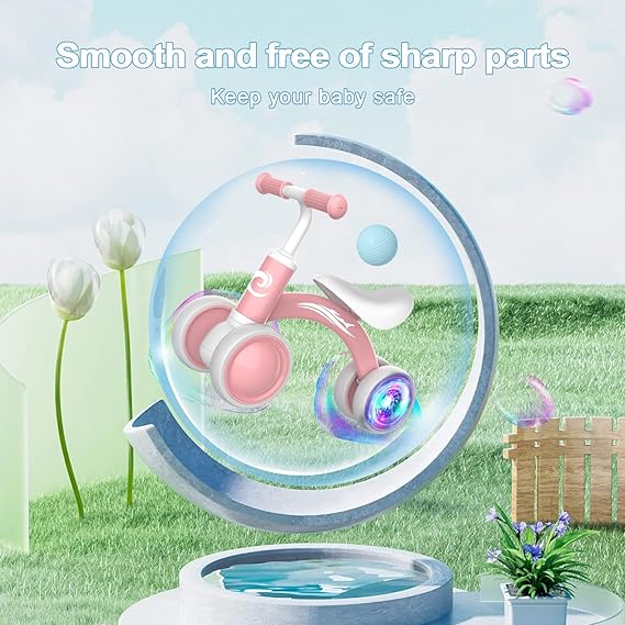 Colorful Lighting Baby Balance Bike Toys for 1 Year Old Girl Gifts, 10-36 Month Toddler Balance Bike, No Pedal 4 Silence Wheels & Soft Seat Pre-School First Riding on Toys, 1st Birthday Gifts. Nirvana Guru