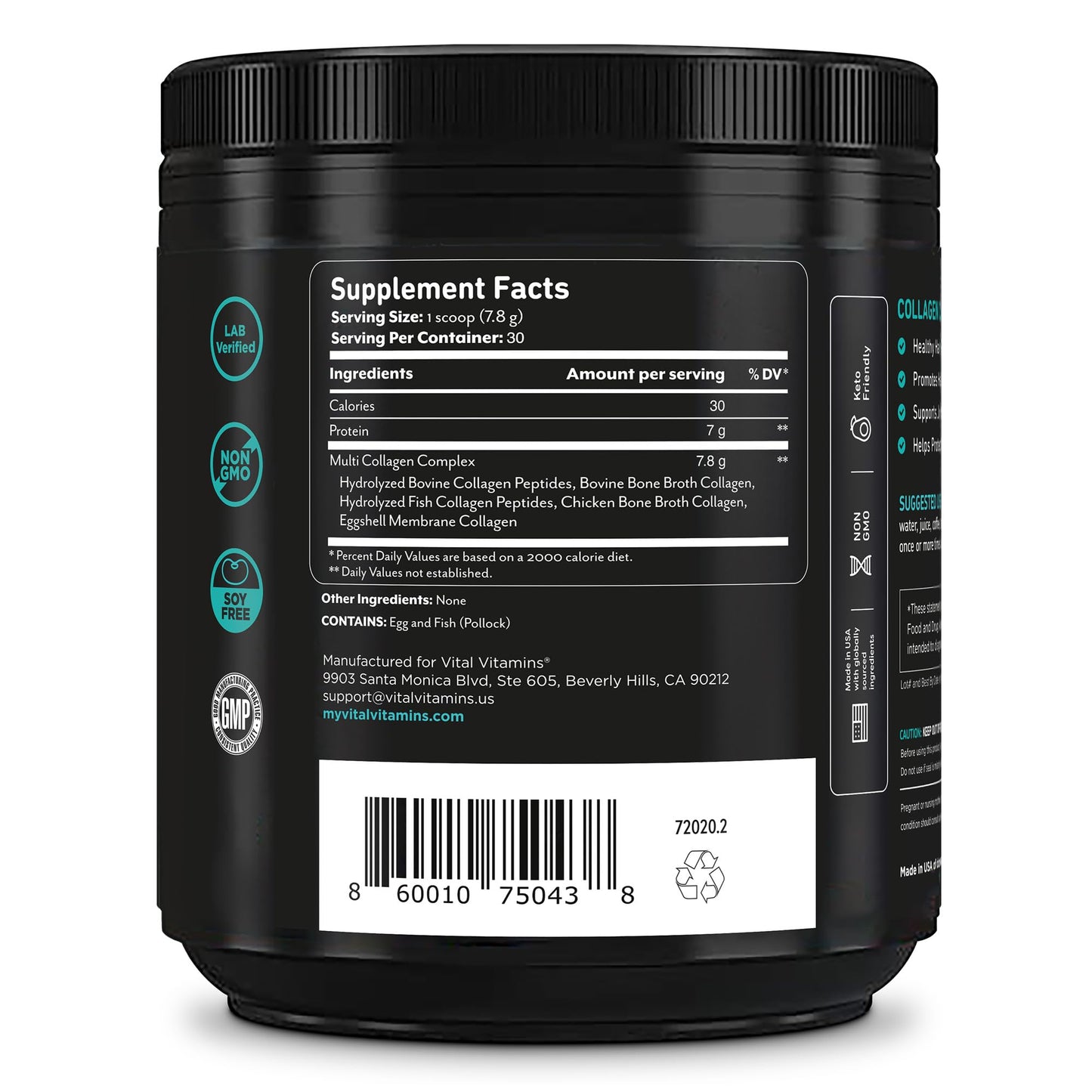 Vital Vitamins Multi Collagen for Women & Men - Type I, II, III, V, X - Grass Fed, Non-GMO - 150 Capsules