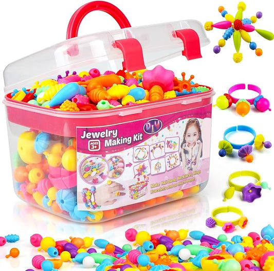 FUNZBO 520+ Snap Pop Beads - Jewelry Making Kit for Kids, Arts and Crafts for Kids Ages 4-8, Toys for 3 4 5 6 Years Old Girls Birthday Gifts Ideas, Bracelet Necklace Ring Snap Set for Little Girls nirvanaguru