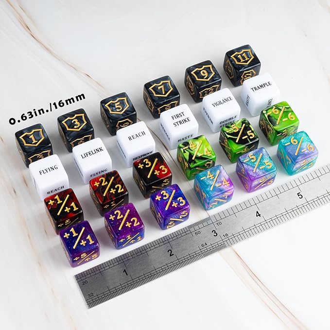 63 Pieces MTG Dice Counters Bulk Ability Keywords MTG Tokens Shield Life Counter 6 Sided Dice Set for Magic The Gathering,TCG,Cards Gaming Accessories nirvanaguru