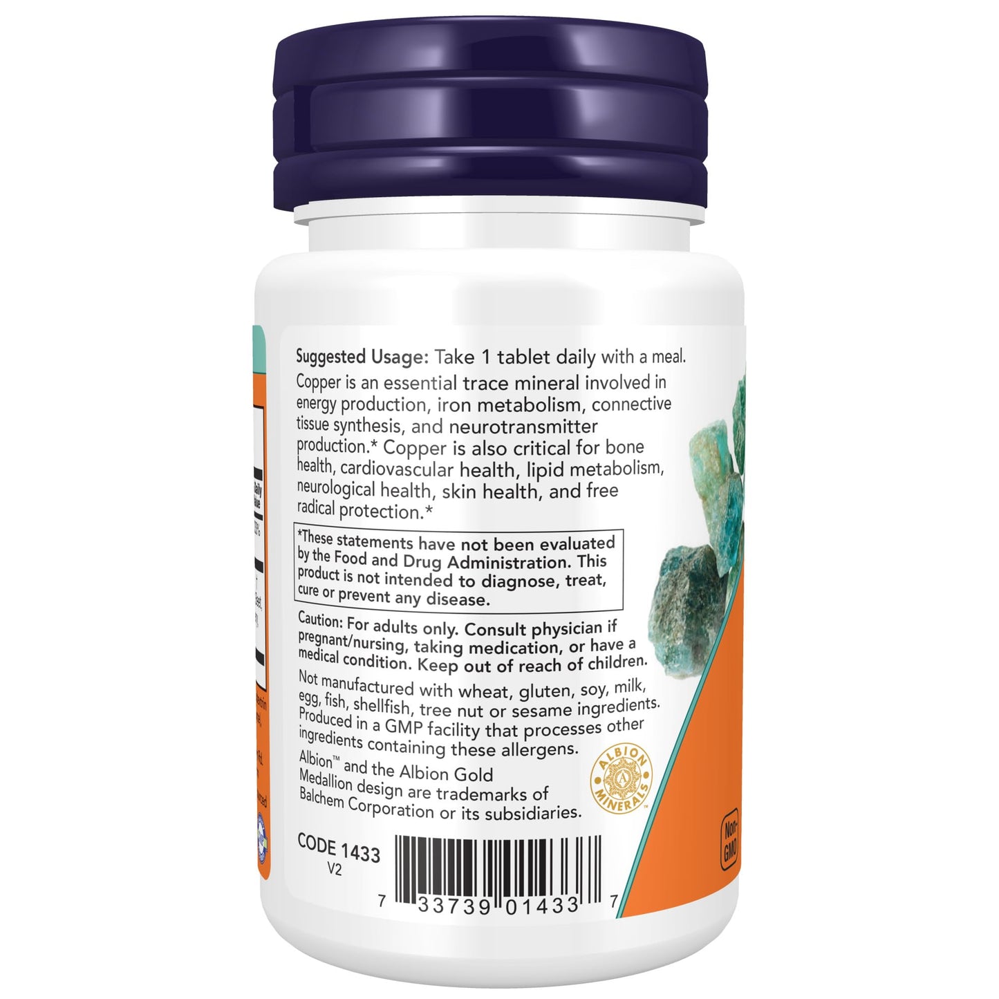 NOW Foods Supplements, Copper Glycinate with 3mg Albion Copper, Promotes Structural Health*, 120 Tablets, Light Gray, Tan - Nirvana Guru