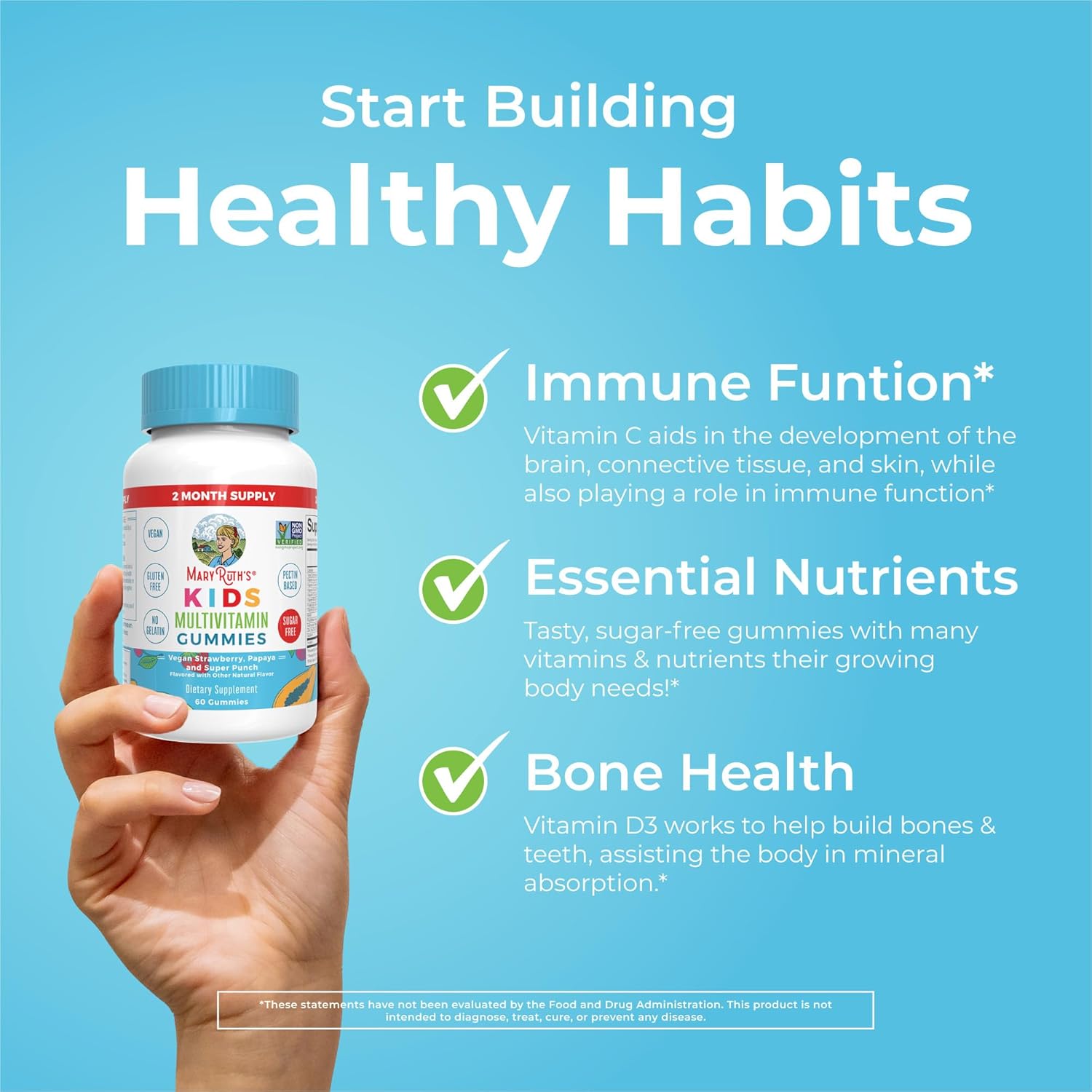 MaryRuth Organics Kids Vitamins | Multi | Sugar Free | 2 Month Supply | Kids Multivitamin Gummies for Ages 2+ | Vegan | Only 1 Gummy a Day | 60 Count - Nirvana Guru