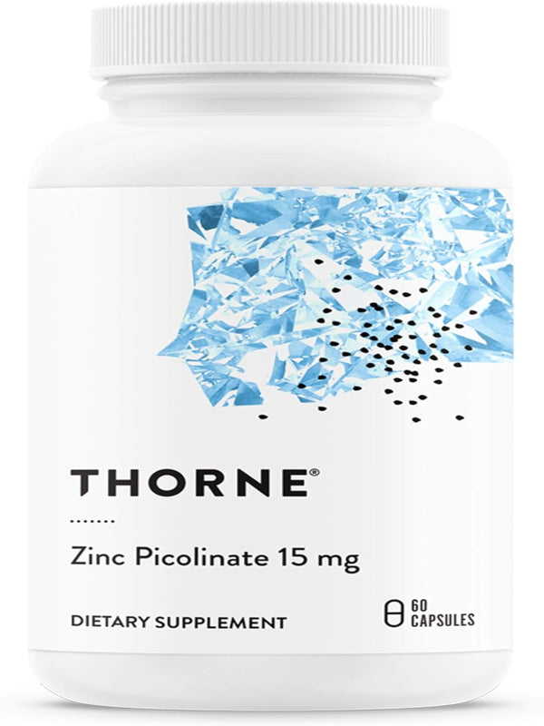 THORNE Zinc Picolinate 15mg - Highly Absorbable Zinc Supplement - Supports Wellness, Immune System, Eye, Skin, and Reproductive Health* - Gluten-Free, Soy-Free, Dairy-Free - 60 Capsules - Nirvana Guru