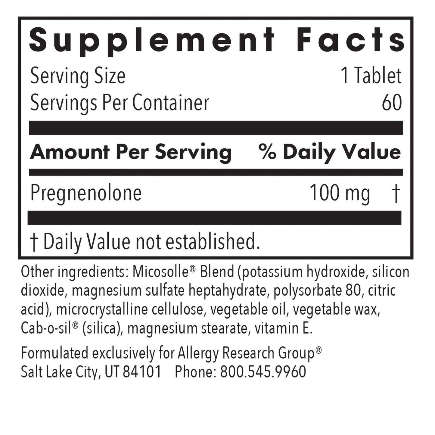 Allergy Research Group Pregnenolone Supplement - Progesterone Supplements 50mg, Hormone & Stress Support, Made from Non-GMO Wild Yam, Micronized Lipid Matrix, Plant-Sourced, Scored Tablets - 60 Count Nirvana Guru