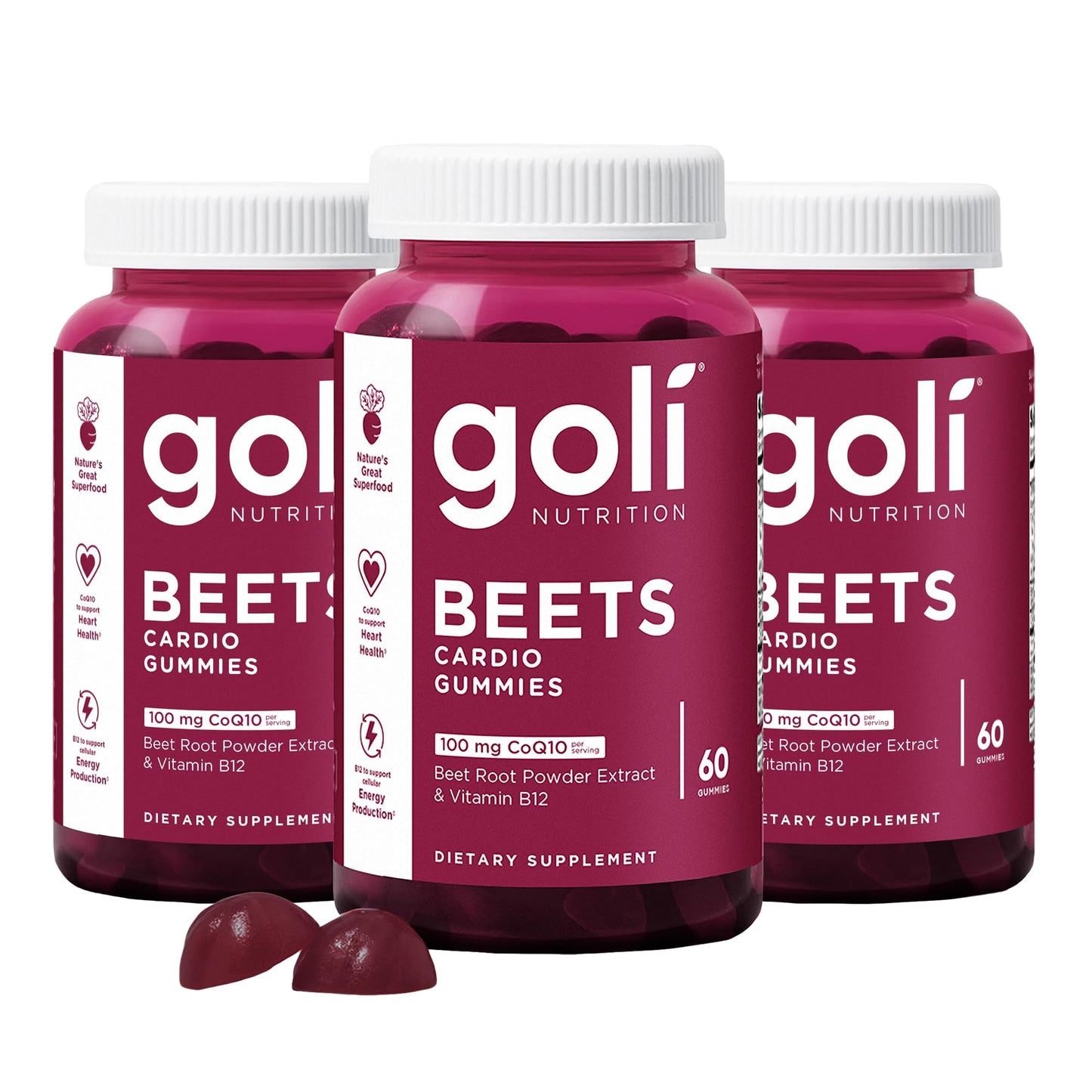 Goli Nutritional Supplement, Beets Cardio Gummy - 60 Count - 100mg CoQ10 & Beet Root Extract - Gluten-Free, Vegan, Non-GMO, and Gelatin-Free. Nature's Great Superfood. Nirvana Guru