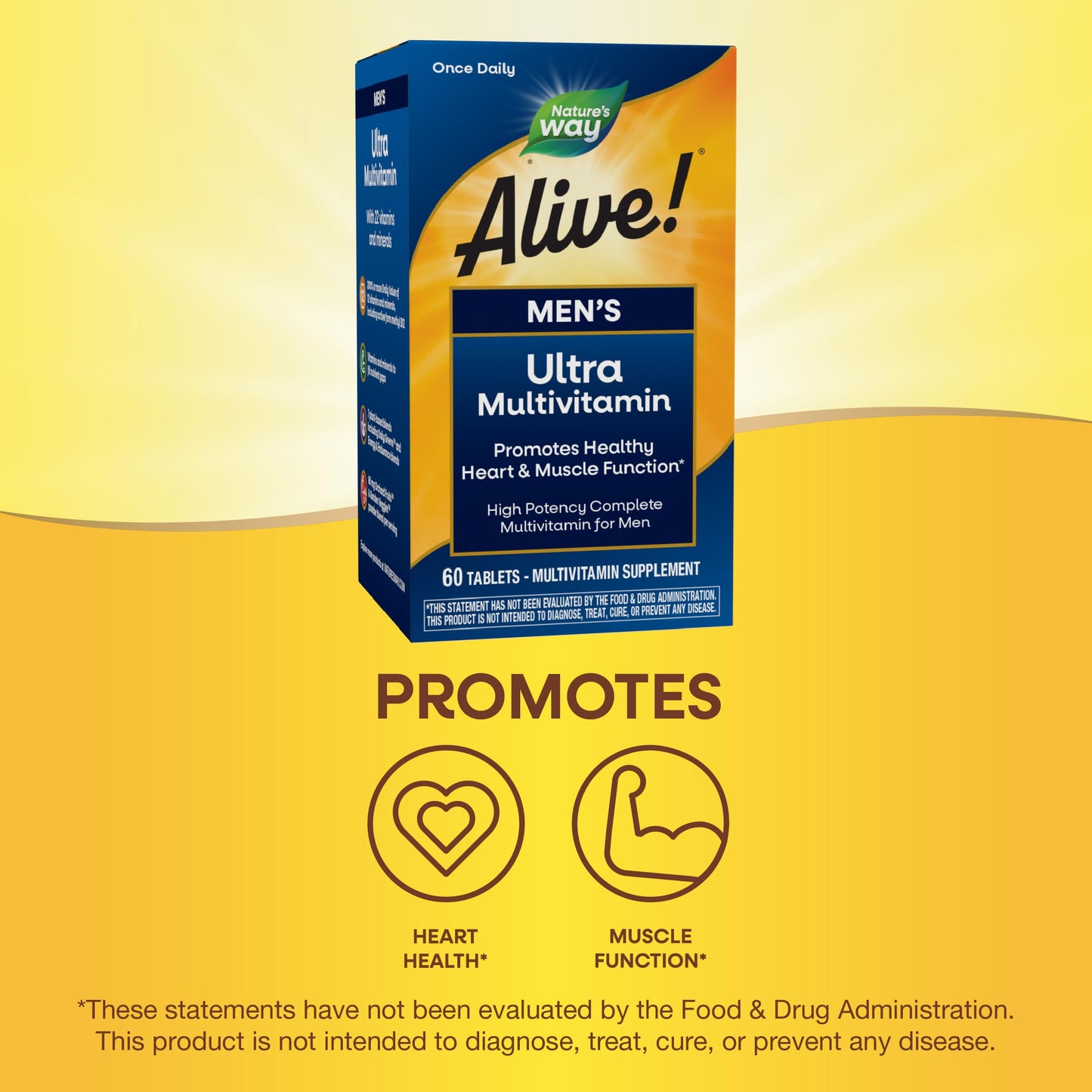 Nature's Way Alive! Men's Daily Ultra Multivitamin, High Potency Formula, Promotes Healthy Heart & Muscle Function*, with Methylated B12, Gluten Free, 60 Tablets - Nirvana Guru