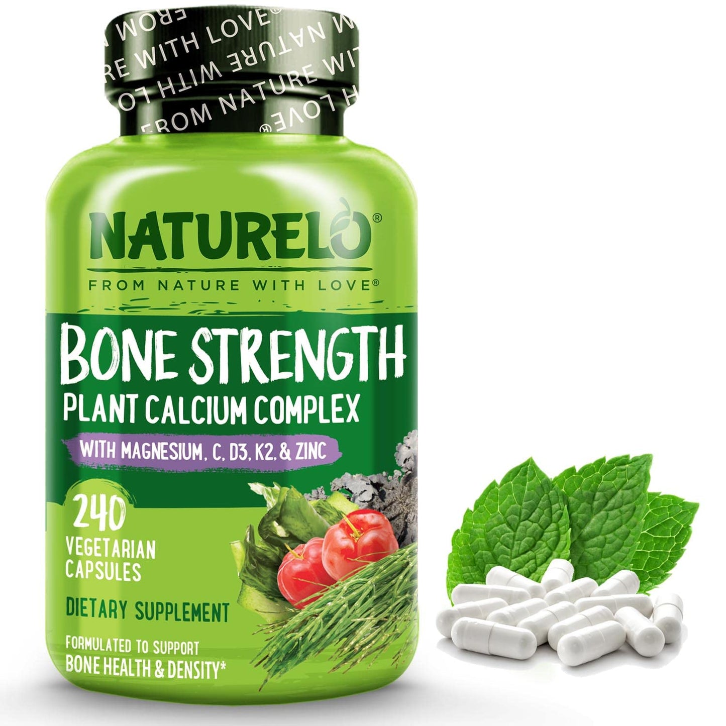 NATURELO Calcium Supplement - with Vitamin C, Vitamin D3, K2, and Calcium Magnesium Zinc for Bone Strength with Calcium 600mg - Plant-Based, 120 Vegetarian Capsules, Non-GMO, Soy & Gluten-Free Nirvana Guru