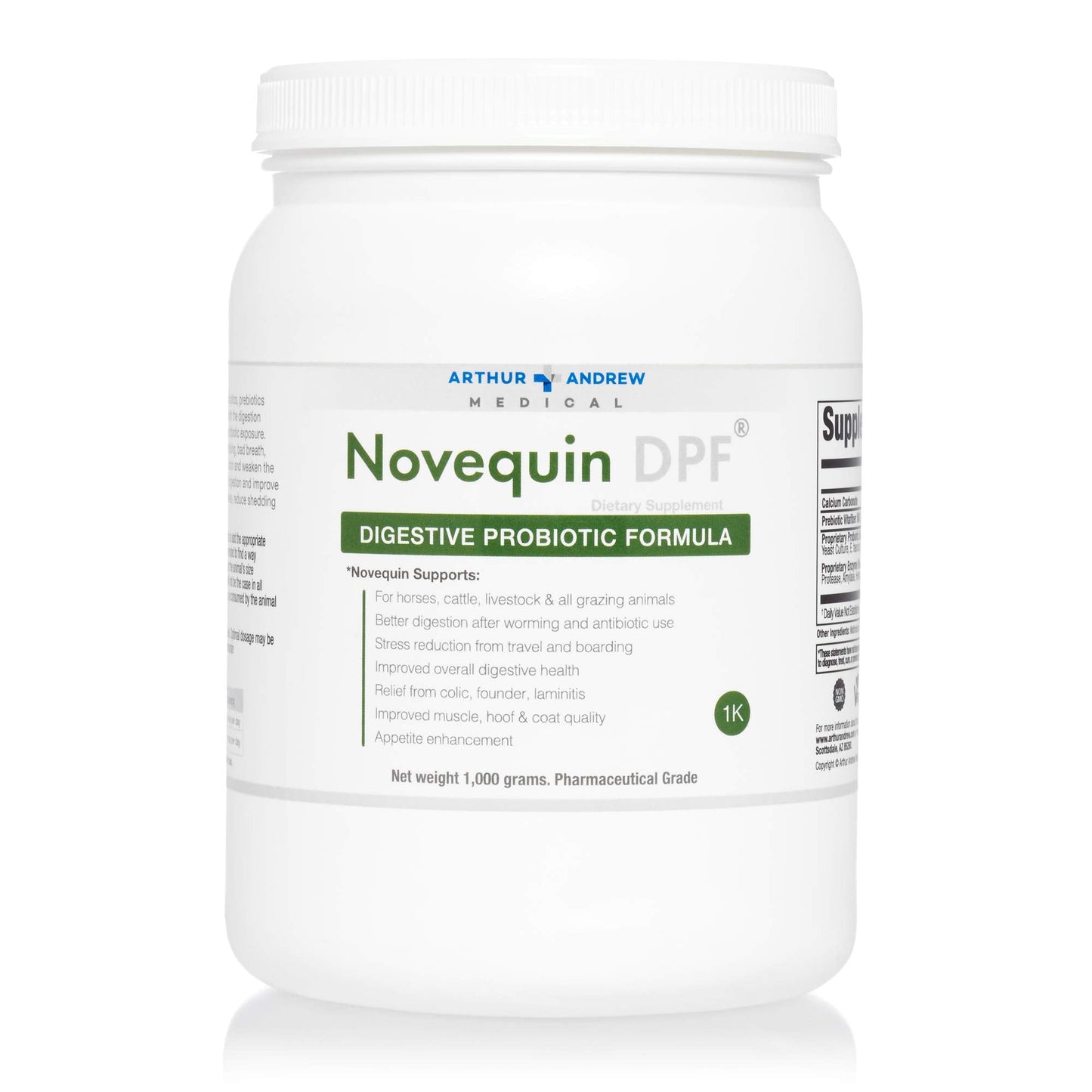 Arthur Andrew Medical, Novequin DPF, Digestive Probiotic Formula for Large Animals, Prebiotics, Probiotics, and Enzymes, Non-GMO, 1000 Grams Nirvana Guru