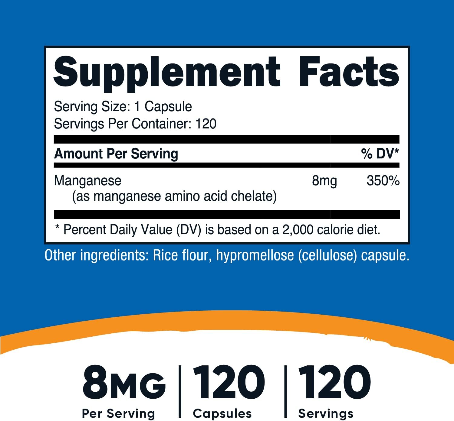 Nutricost Chelated Manganese Supplement 8mg, Amino Acid Chelate, 120 Capsules, 120 Servings - Gluten Free, Non-GMO and Vegetarian Friendly - Nirvana Guru