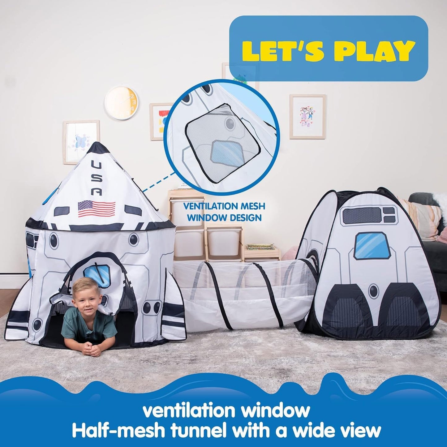 JOYIN White Rocket Ship Pop up Play Tent with Tunnel and Playhouse Kids Indoor Outdoor Spaceship Tent Set Nirvana Guru