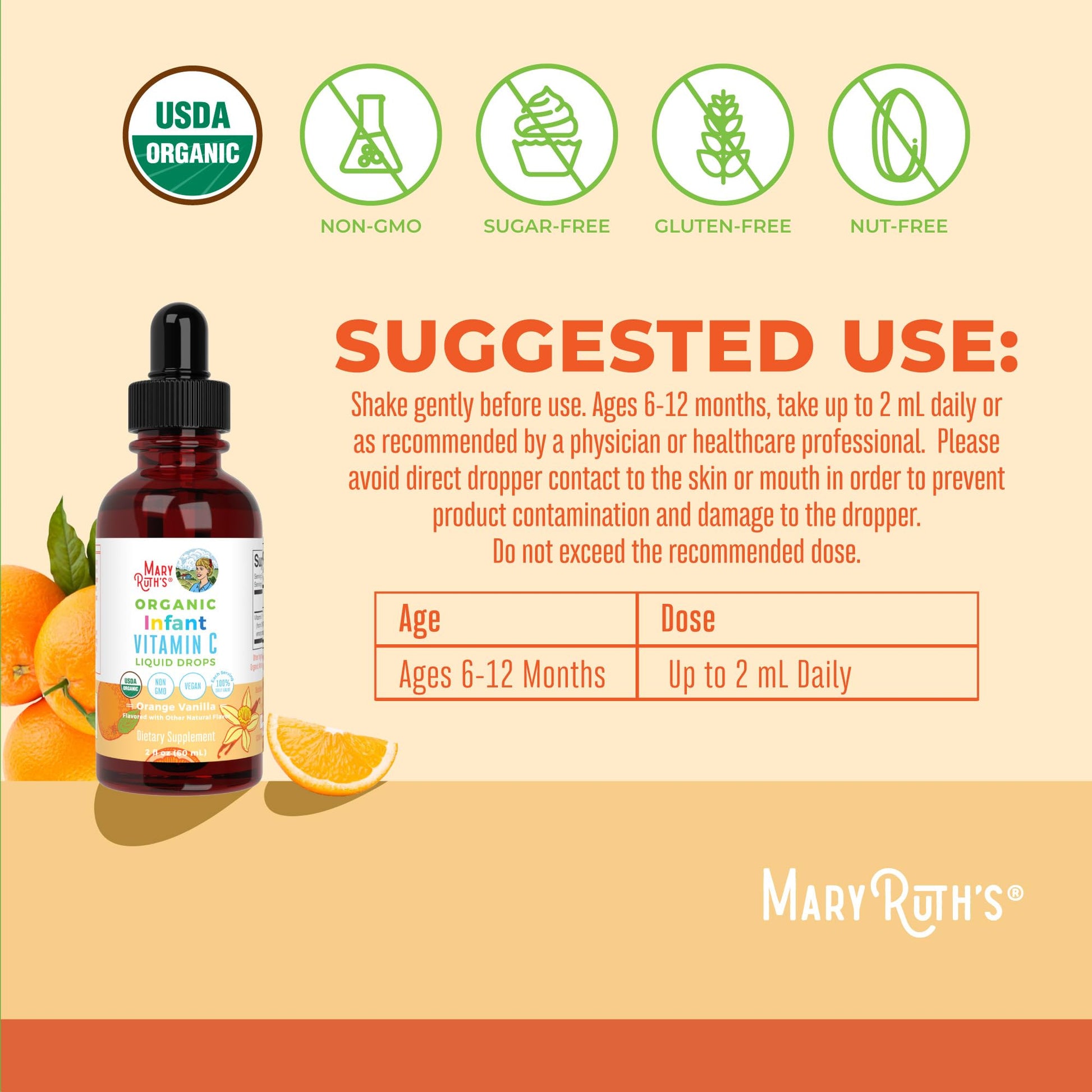 MaryRuth Organics Toddler Vitamin C Drops | USDA Organic Vitamin C Liquid Drops for Toddler | Ages 1-3 Years | Vitamin for Immune Support & Overall Health | Vegan | Non-GMO | Gluten Free | 30 Servings - Nirvana Guru
