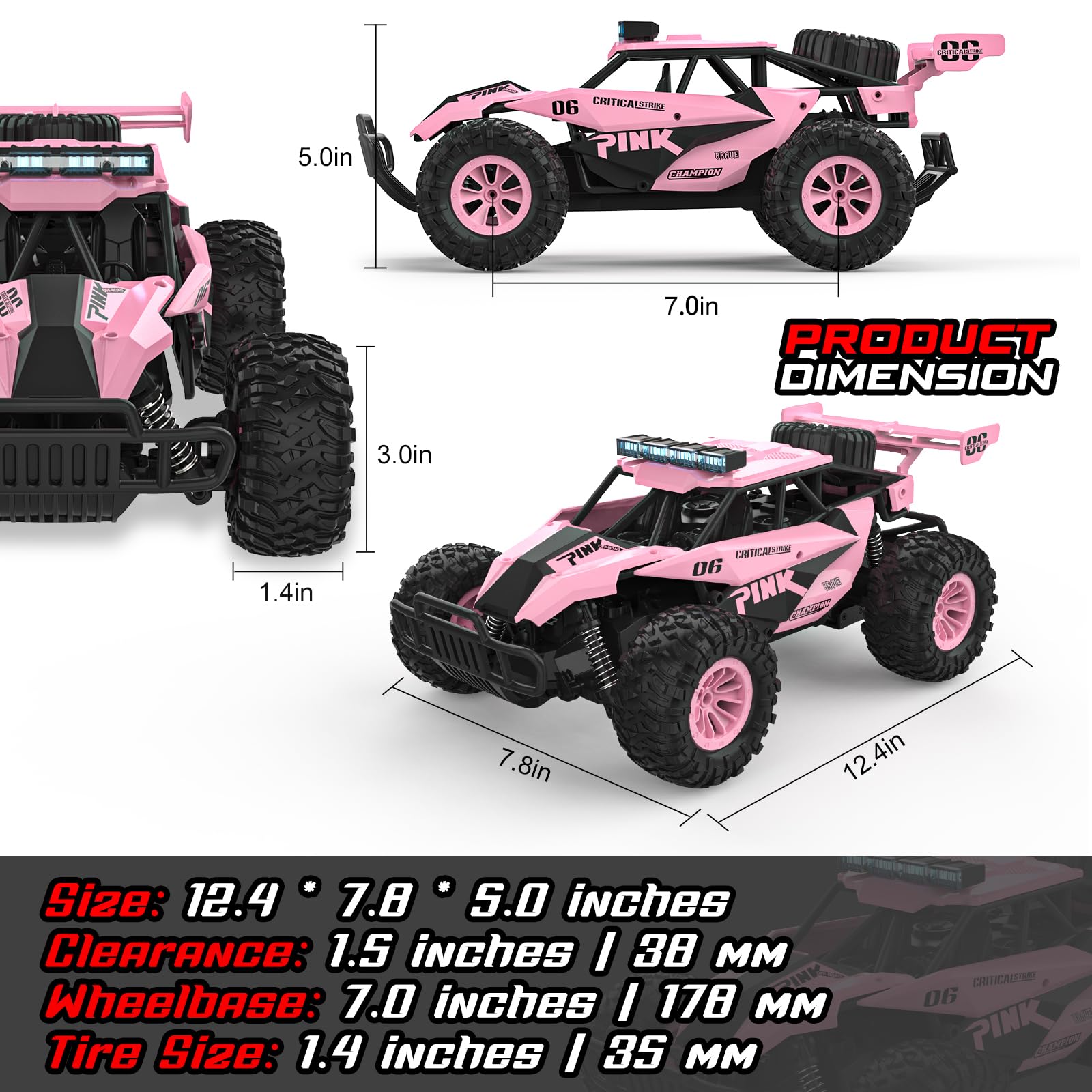 BLUEJAY Remote Control Car, 2.4GHz High Speed 33KM/H RC Cars Toys, 1:12 Monster RC Truck Off Road with LED Headlight and Rechargeable Battery Gifts for Adults Boys 8-12 Nirvana Guru