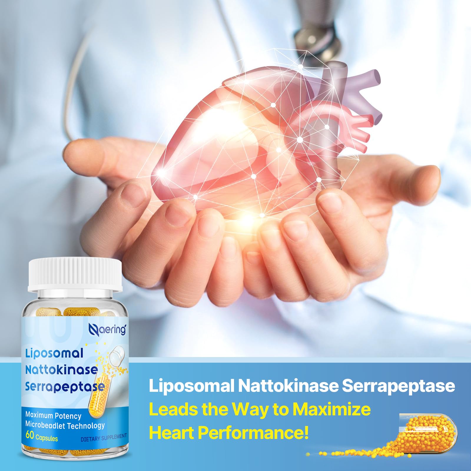 Liposomal Nattokinase 12,000 FU Serrapeptase 360,000 SPU Enzyme Supplement - Enriched with Synergistic Enzymes and Nutrient Blend & Inulin for Circulatory, Gut, Digestion 60 Capsules (1 Bottle) Nirvana Guru