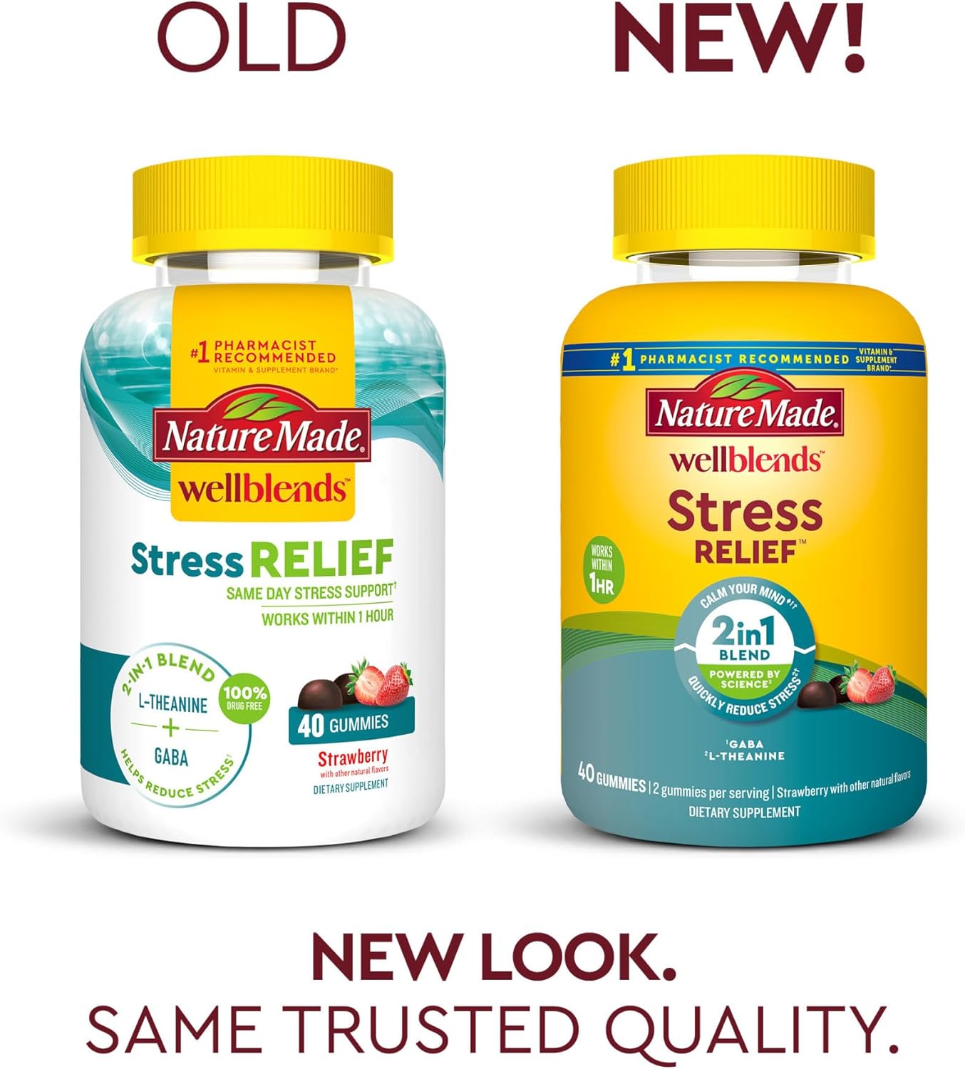 Nature Made Wellblends Stress Relief Gummies, L theanine 200mg to Help Reduce Stress, with GABA 100mg, Same Day Stress Support, 40 Strawberry Flavor Gummies - Nirvana Guru