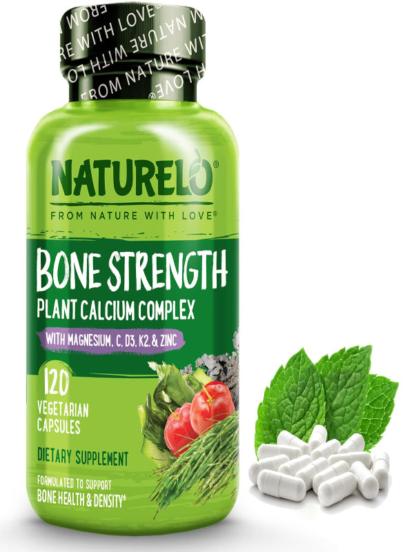NATURELO Calcium Supplement - with Vitamin C, Vitamin D3, K2, and Calcium Magnesium Zinc for Bone Strength with Calcium 600mg - Plant-Based, 120 Vegetarian Capsules, Non-GMO, Soy & Gluten-Free Nirvana Guru