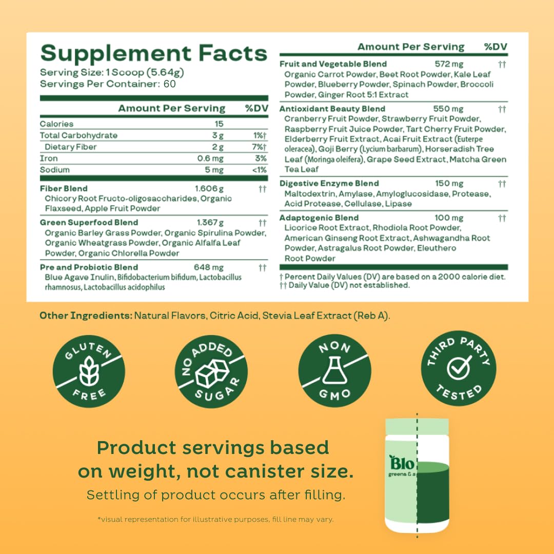 Bloom Nutrition Greens and Superfoods Powder for Digestive Health, Greens Powder, Digestive Enzymes, Probiotics, Spirulina, Chlorella for Bloating & Gut Support, Green Juice, 30 SVG, Strawberry Kiwi