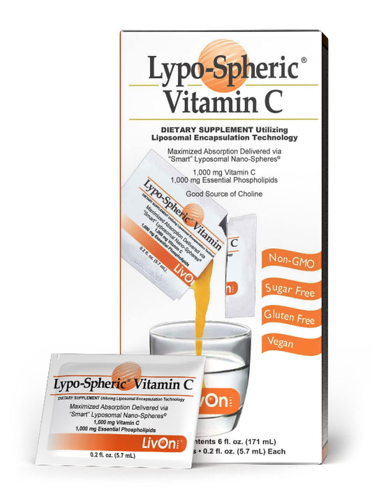 LivOn Laboratories Lypo–Spheric Liposomal Vitamin C 1000mg - No Sugar, Immune Support, Plant Based - Easy to Swallow, Absorbable, Individual Packets - Non–GMO, Gluten Free(0.2floz30 Packets) Nirvana Guru