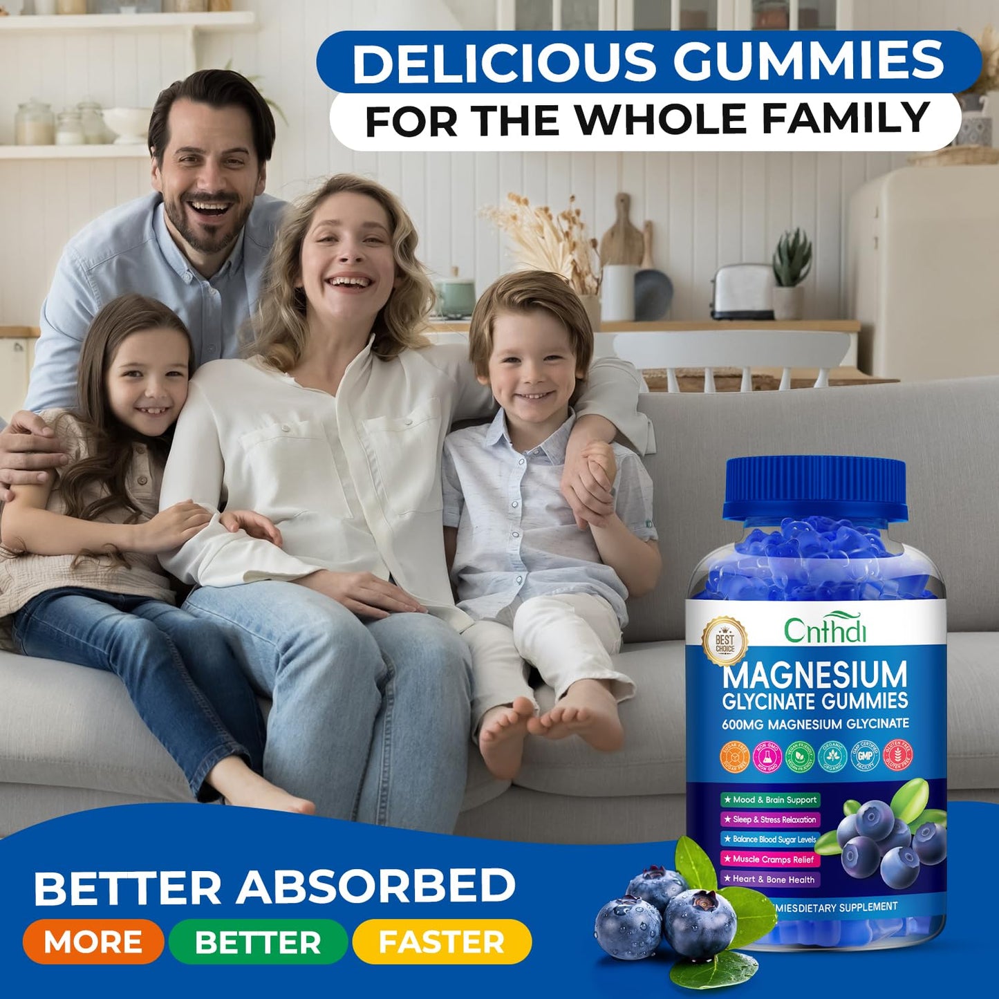 Magnesium Glycinate Gummies 600mg, High Absorption Magnesium Gummies with L-Threonate, Calcium, Vitamin B6, D3, Sugar Free Chews for Adults & Kids Relaxation, Stress Relief, Night Rest Nirvana Guru