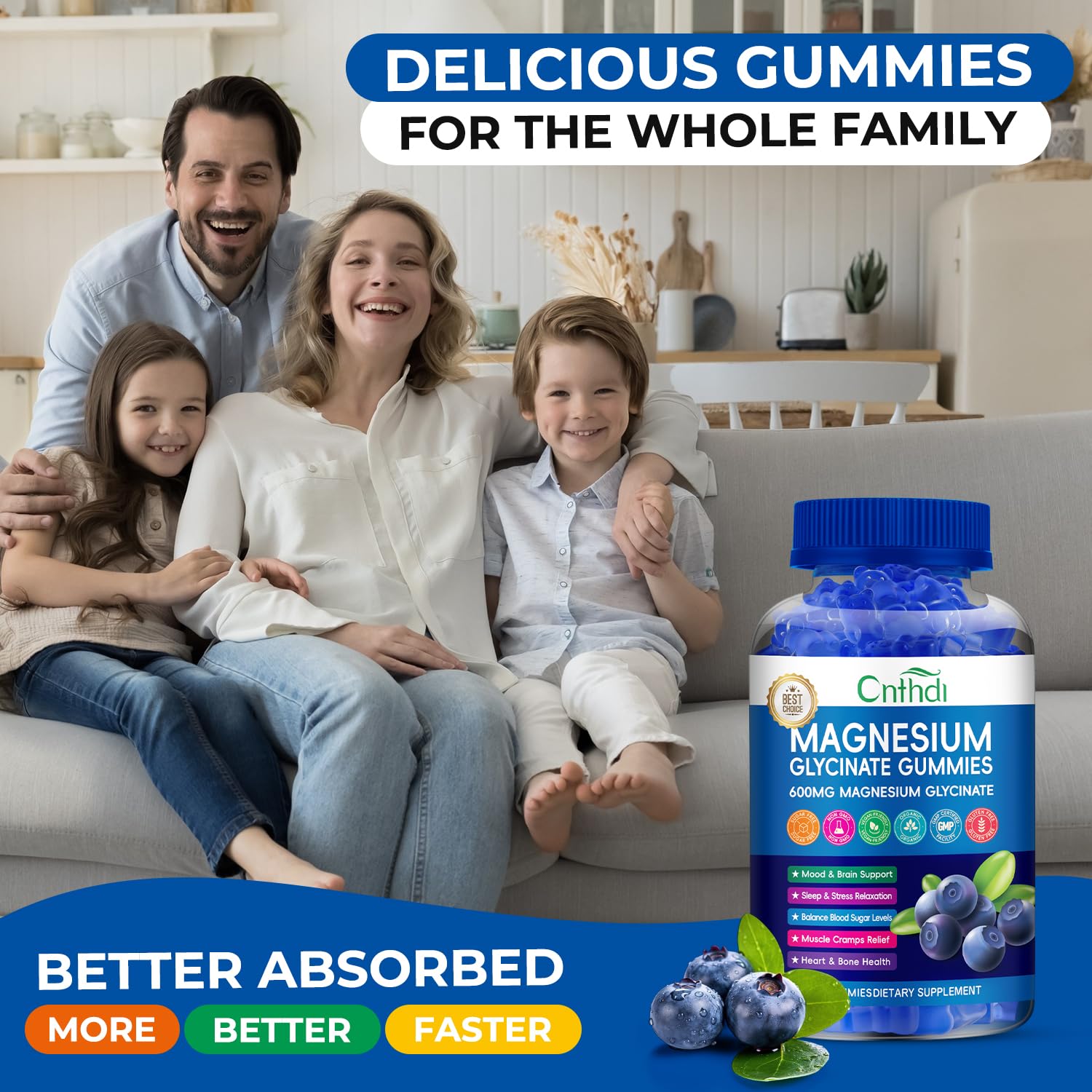 Magnesium Glycinate Gummies 600mg, High Absorption Magnesium Gummies with L-Threonate, Calcium, Vitamin B6, D3, Sugar Free Chews for Adults & Kids Relaxation, Stress Relief, Night Rest Nirvana Guru