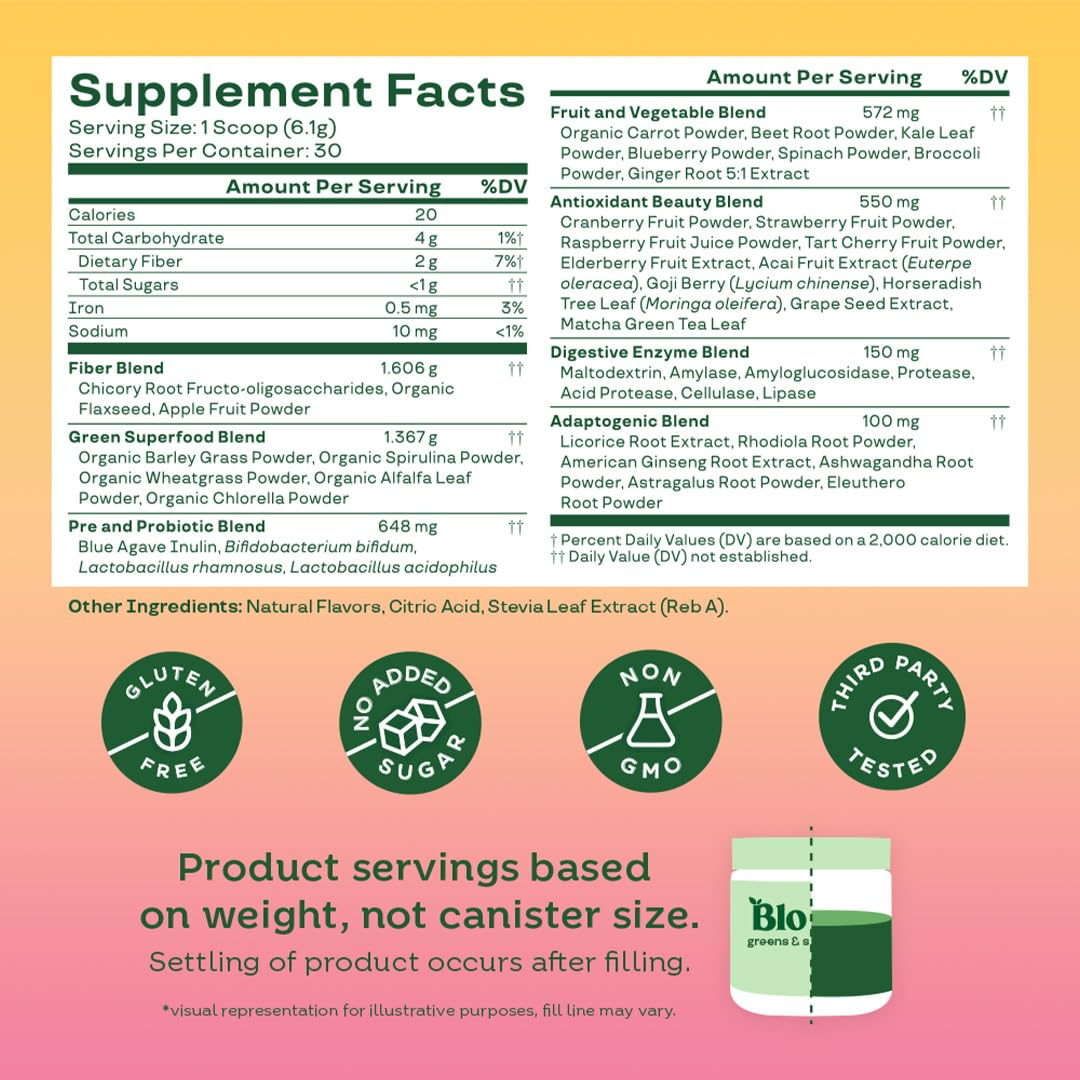 Bloom Nutrition Greens and Superfoods Powder for Digestive Health, Greens Powder, Digestive Enzymes, Probiotics, Spirulina, Chlorella for Bloating & Gut Support, Green Juice, 30 SVG, Strawberry Kiwi