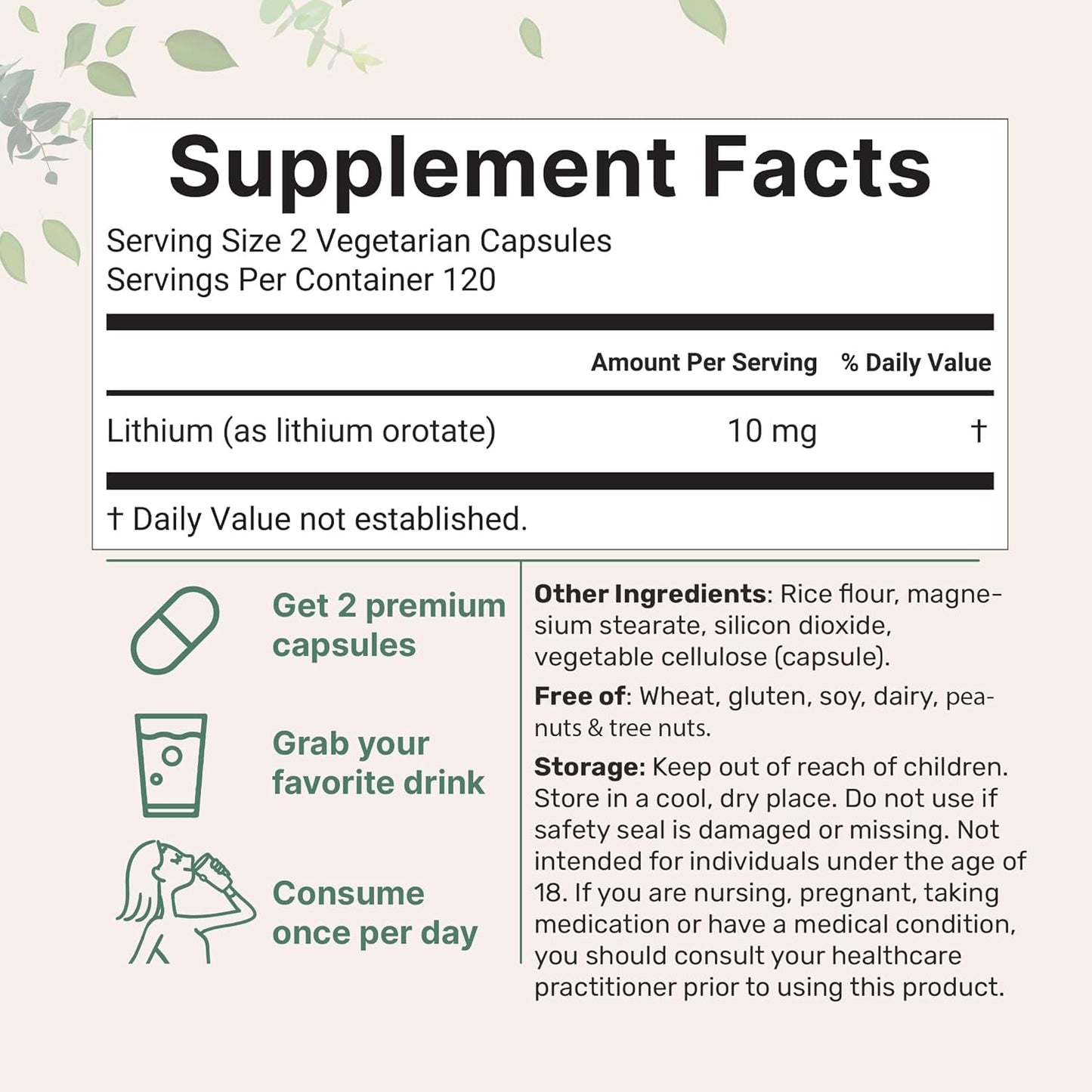 Lithium Orotate 10mg, 240 Veggie Capsules | Highly Bioavailable | Elemental | Double Strength | Essential Trace Mineral | Healthy Aging, Brain Supplement, & Mood Support | Non-GMO, Gluten Free - Nirvana Guru