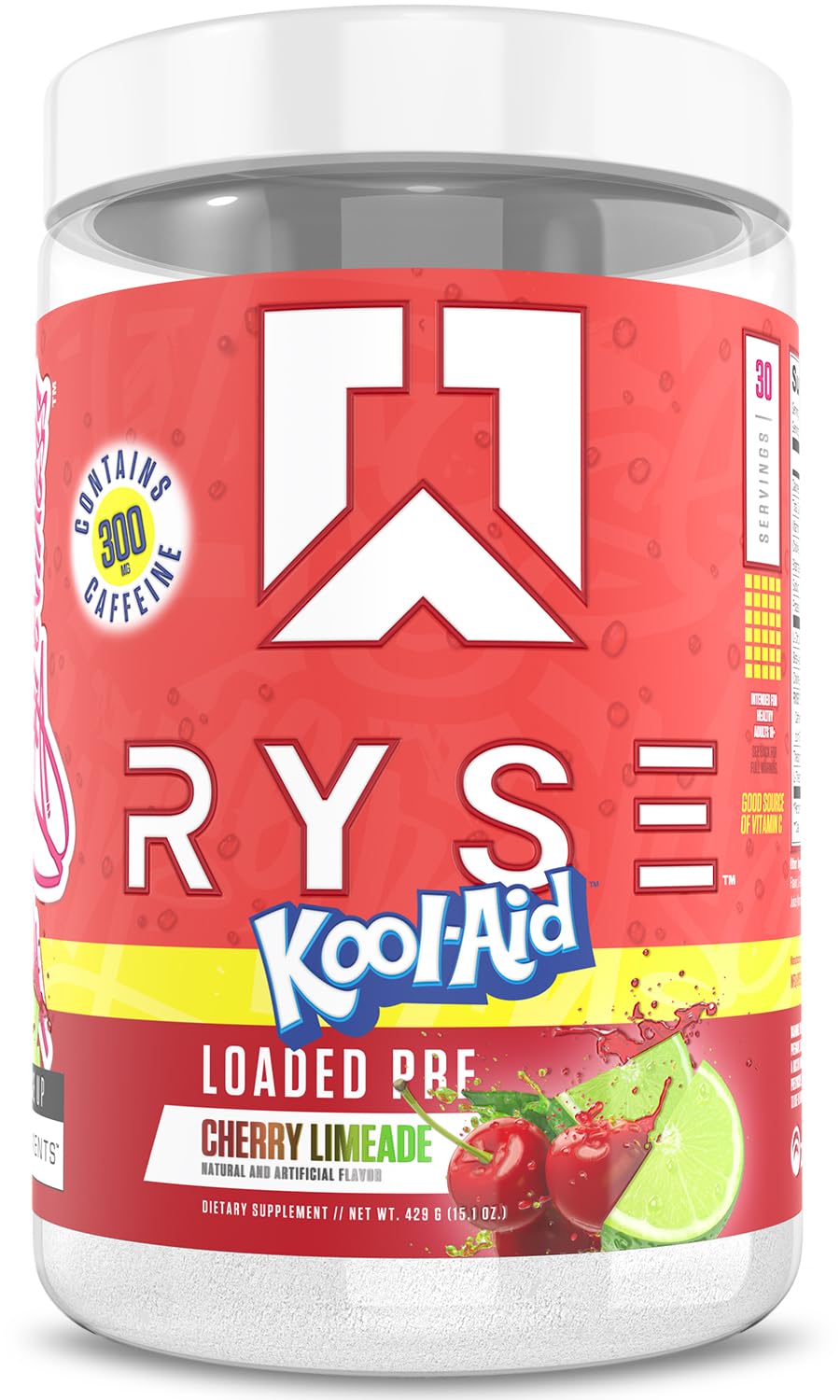 RYSE Loaded Pre Workout Powder - Ring Pop Cherry - Daily Pre-Workout for Men & Women with 325mg Caffeine, Beta Alanine, and Citrulline for Pump, Focus, and Energy - 30 Servings Nirvana Guru