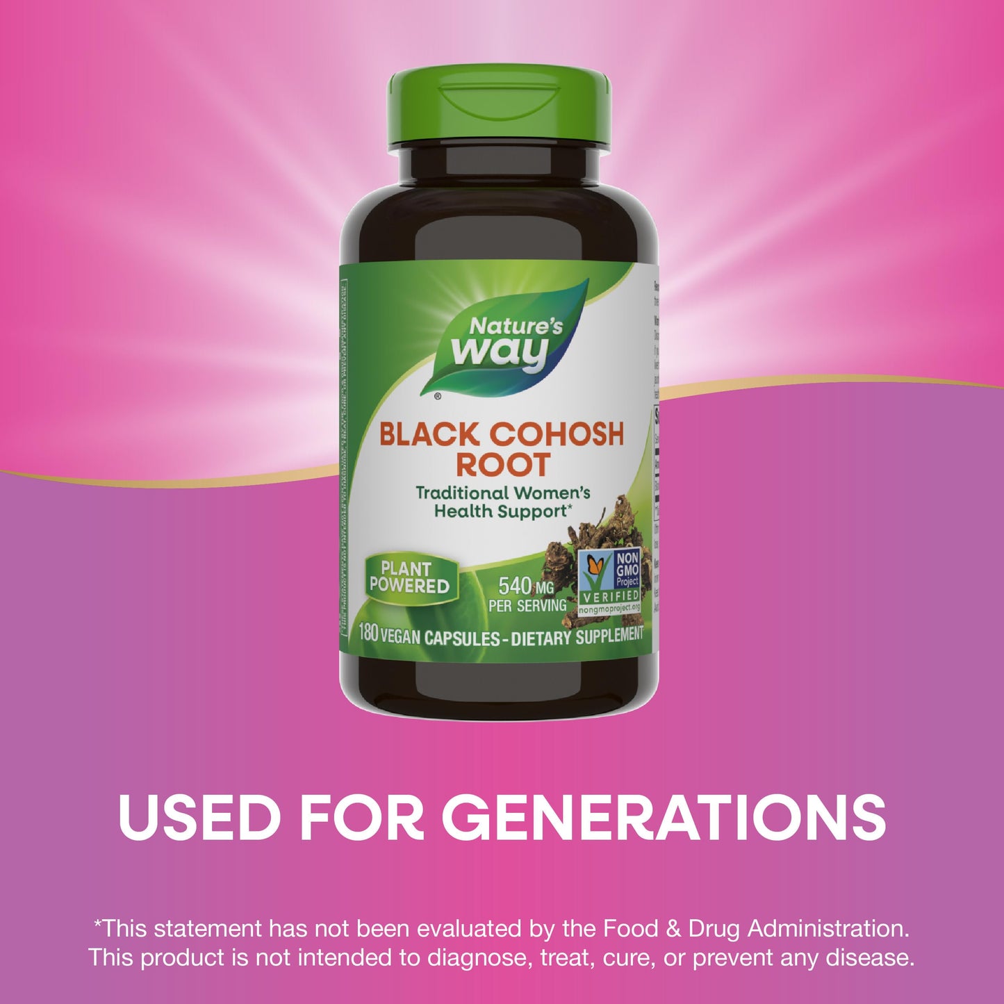 Nature's Way Black Cohosh Root, Traditional Support for Women's Health*, 540 mg per Serving, Non-GMO Project Verified, 180 Capsules - Nirvana Guru