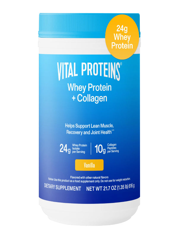 Vital Proteins Whey Protein Powder+ Collagen Peptides, 24g Protein Supporting Recovery & Joint Health, with Vitamin C, About 16 Servings - Vanilla 21.7oz - Nirvana Guru