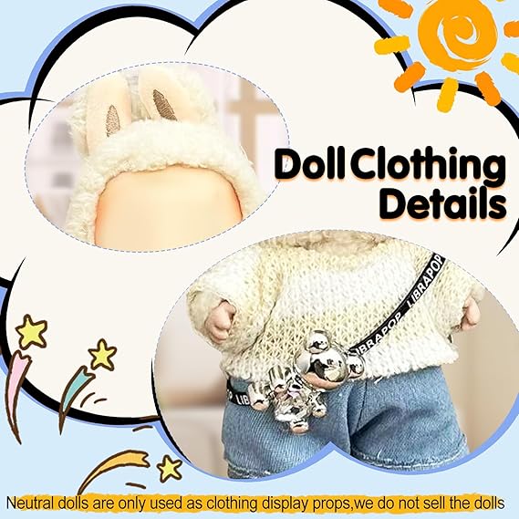 17cm Doll Clothes(NO Doll), Cute Dolls Outfit Accessories with Sweater + Denim Jeans + Pants, Small Kawaii Clothes Set for Dolls(Style 4) nirvanaguru