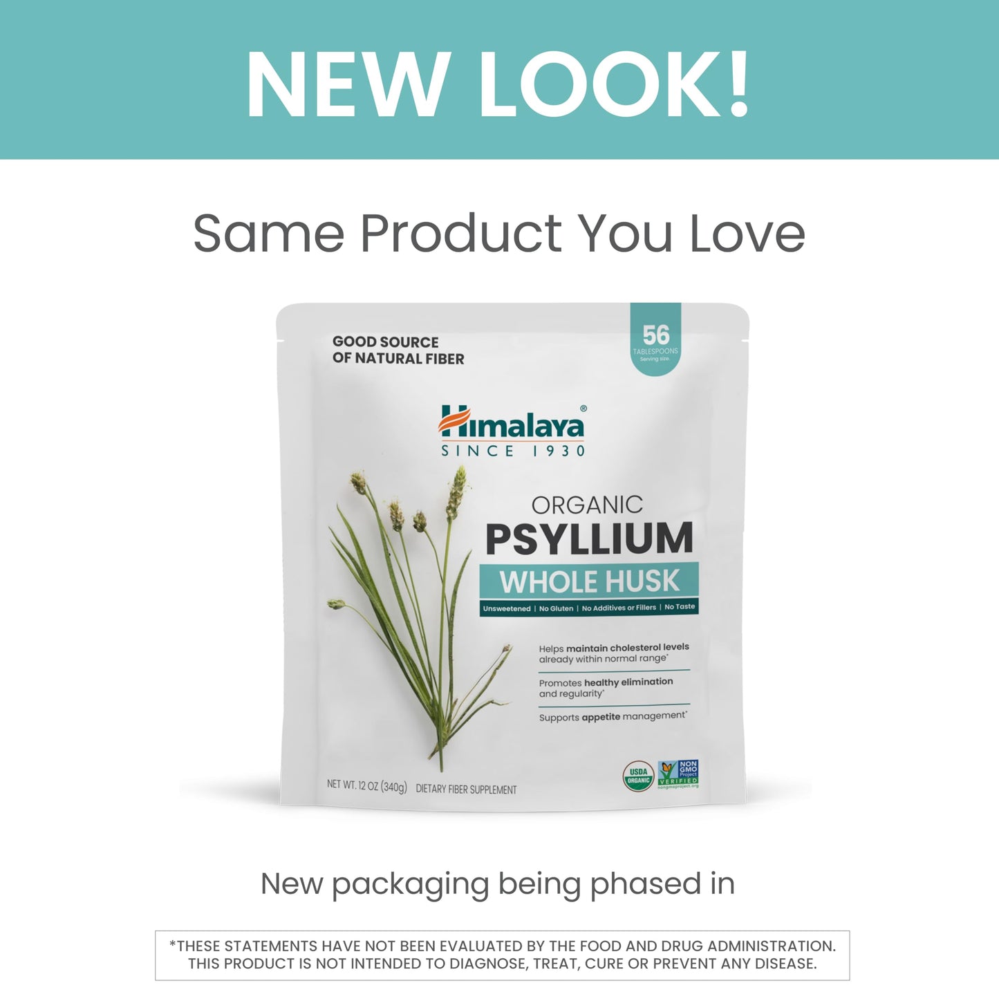 Himalaya Organic Psyllium Whole Husk, Natural Daily Fiber Supplement, Regularity, Appetite Management, USDA Certified Organic, Non-GMO, 56-Tablespoon Supply, Unflavored, 12 Oz - Nirvana Guru