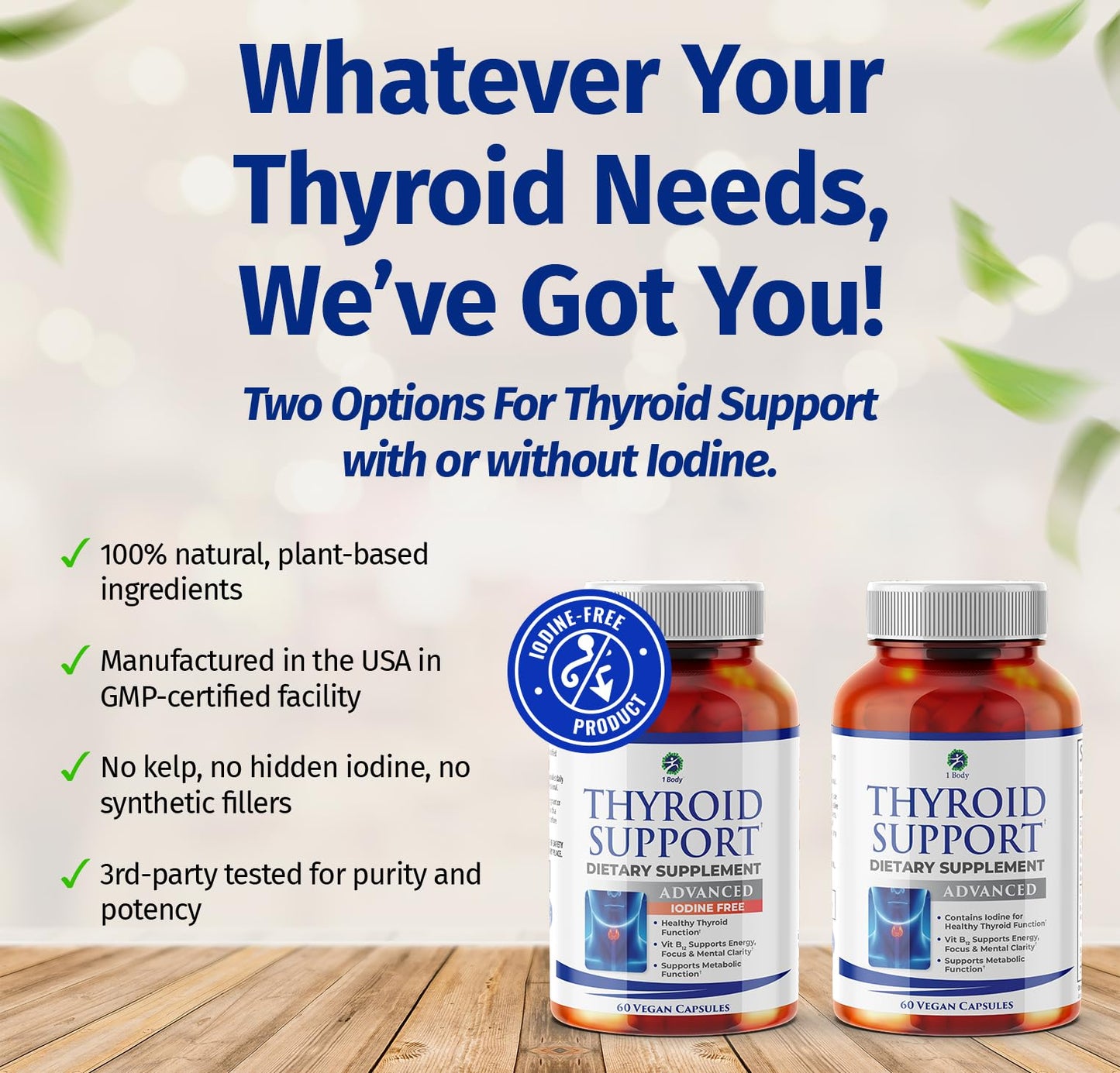 1 Body Thyroid Support Supplement with Iodine, B12, Zinc, Selenium, Ashwagandha, Non-GMO, Vegetarian, 30 Day Supply Nirvana Guru