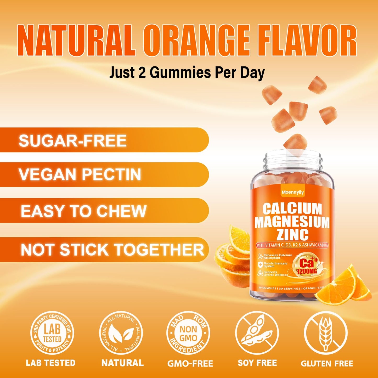 Calcium 1200 mg with Vitamin D3 Gummies for Adults - Calcium Citrate with Vitamin D3 K2, Magnesium, Zinc, Boron, Copper and Ashwagandha - Extra Absorption Calcium Supplement for Women Men Nirvana Guru