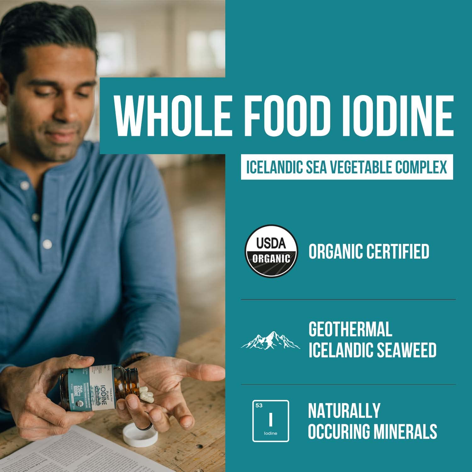 Organic Iodine Supplement from Sea Vegetable Complex, Whole Food & Raw Form - Iodine Plus Trace Mineral Complex – Contains Purest Icelandic Sea Kelp, Irish Moss & Bladderwrack (250 mcg) Nirvana Guru