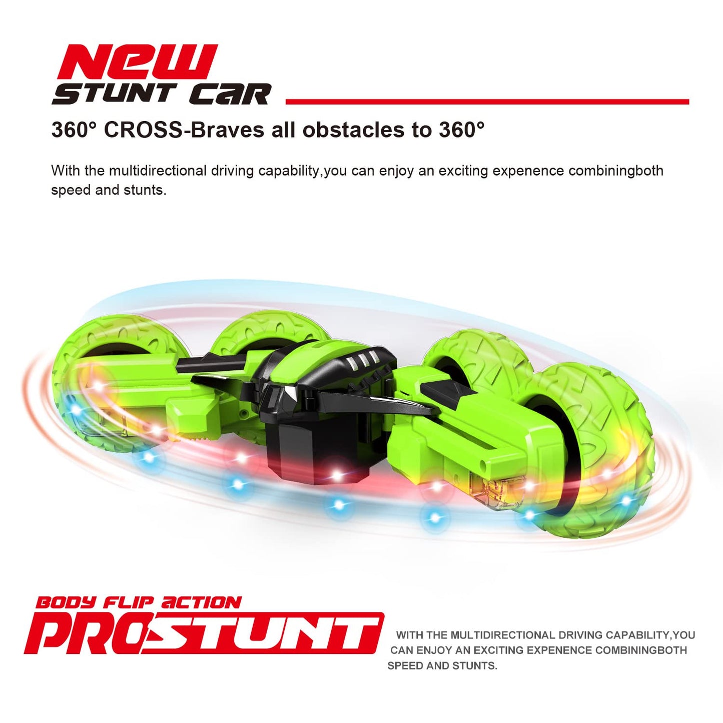 Threeking RC Stunt Cars Remote Control Car Double-Sided Driving 360-degree Flips Rotating Car Toy, Green Nirvana Guru