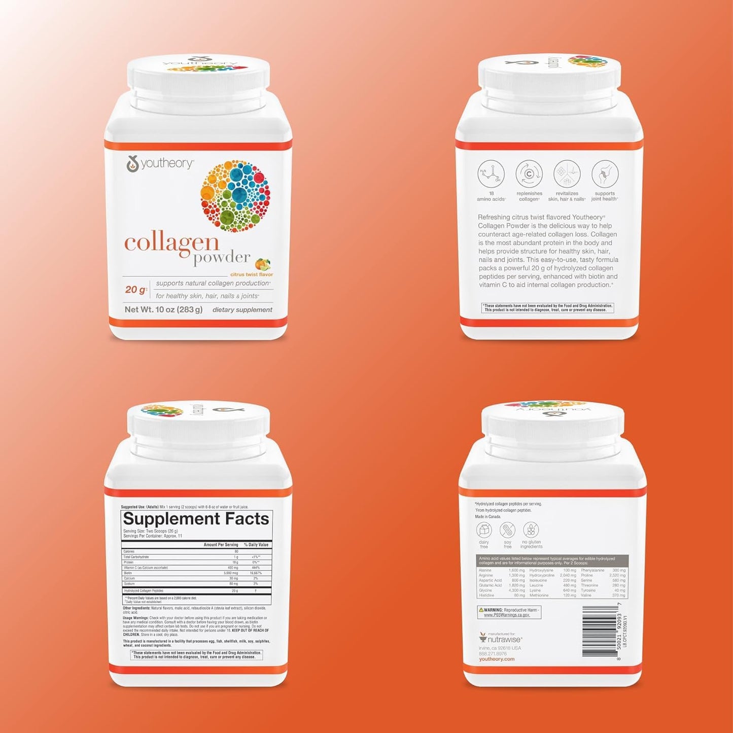 Youtheory Collagen Powder - Premium Collagen Supplement with Vitamin C & Biotin - Healthy Hair, Nails, Skin & Joints* - Hydrolyzed & Highly Absorbable - Dairy & Gluten Free - Unflavored - 10 oz - Nirvana Guru