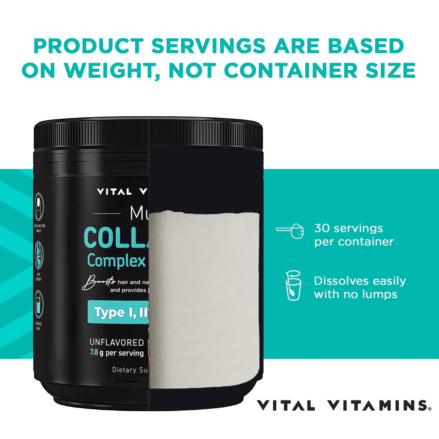 Vital Vitamins Multi Collagen for Women & Men - Type I, II, III, V, X - Grass Fed, Non-GMO - 150 Capsules