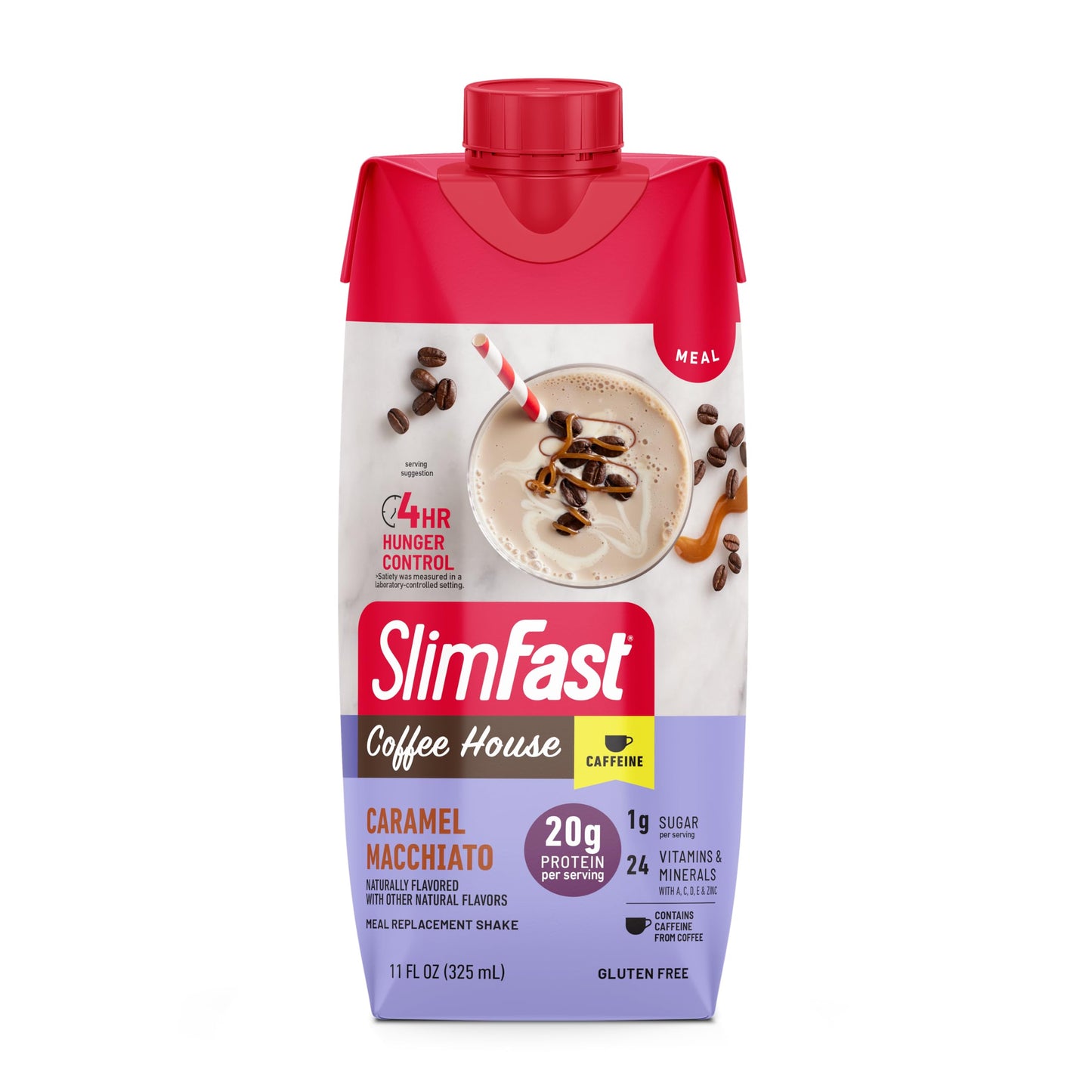 SlimFast Protein Shake with Caffeine, Caramel Macchiato- 20g Protein, Meal Replacement Shakes, High Protein with Low Carb and Low Sugar, 24 Vitamins and Minerals, 12 Count (Pack of 1)