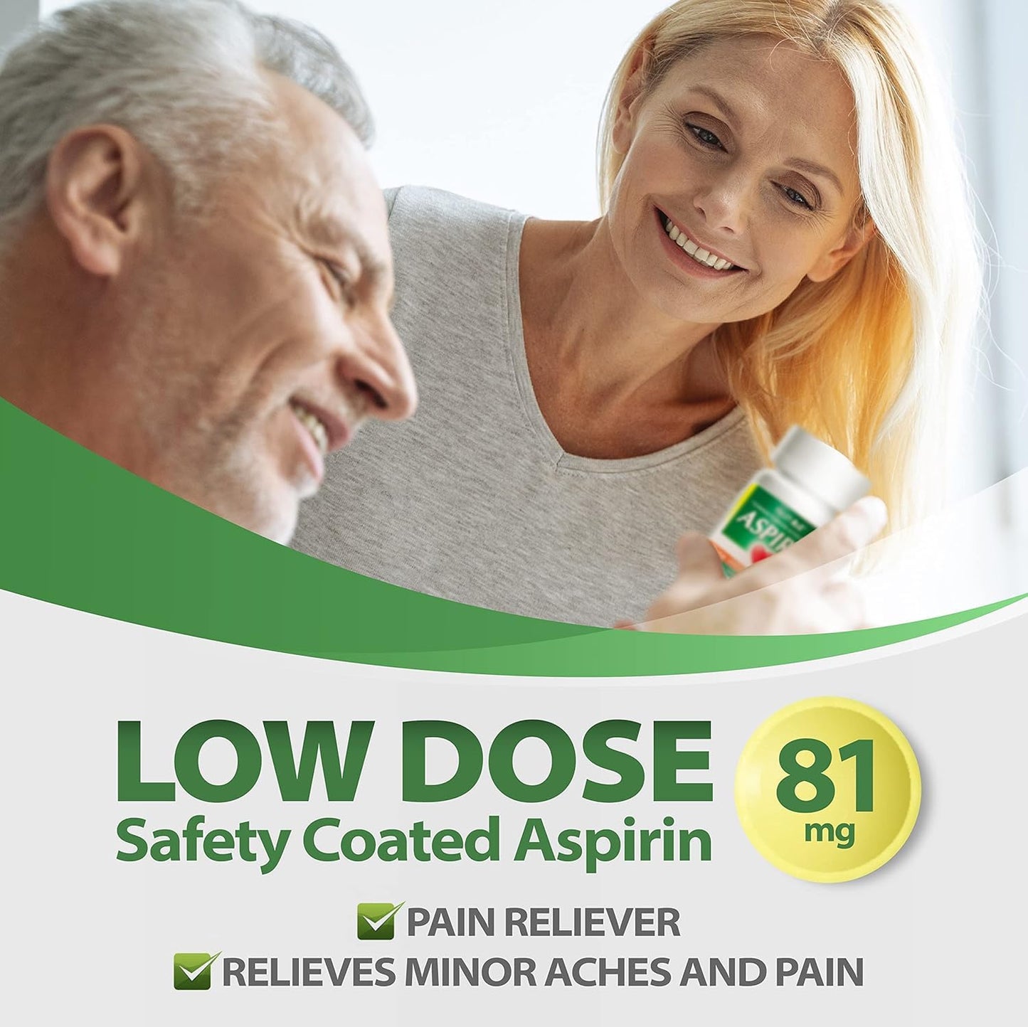 HealthA2Z® Aspirin 81 mg | Low Strength | Enteric Coated | Pain Relief | Reduces Minor Aches Muscle Pain & Cramps | Fever Reducer | Reduces Headache (365 Counts)