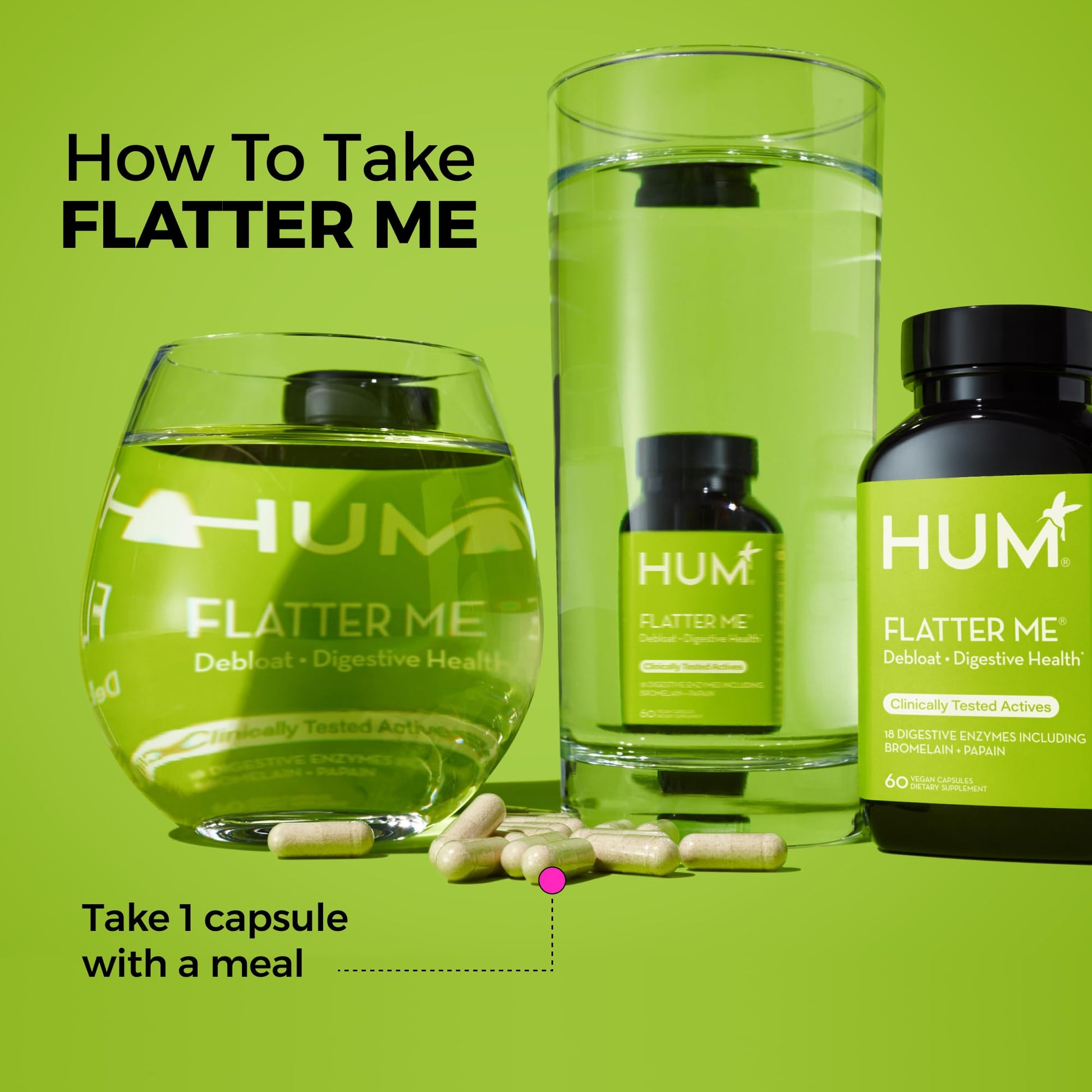 HUM Flatter Me Digestive Enzymes Bloating Supplement - Fast-Acting Bloat Relief for Digestive Health & Debloating Multi Enzyme | Bloat Pills, Anti Bloat Pills, Vegan 60 Servings Nirvana Guru