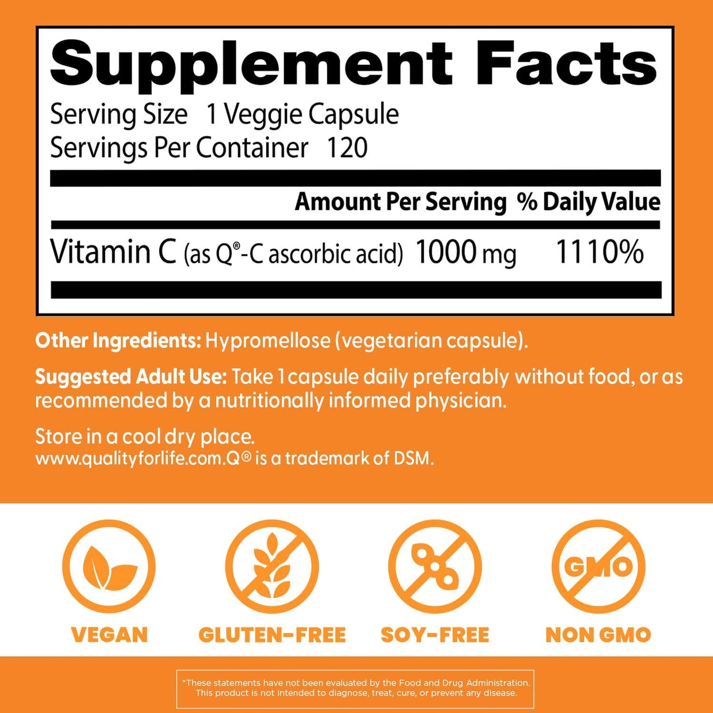 Doctor's Best Vitamin C with Q-C - Vitamin C 1000mg Non-GMO, Vegan, Gluten Free, Soy Free, Sourced from Scotland Veggie Caps, 120 Count - Nirvana Guru