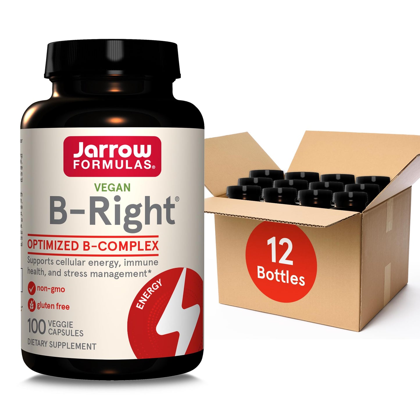 Jarrow Formulas B-Right, Optimized B Complex Featuring Vitamin B1, B2, B5, B6, B12 and B9 to Support Cellular Energy, Immune Health and Stress Management, 100 Veggie Capsules, Up to a 100 Day Supply - Nirvana Guru