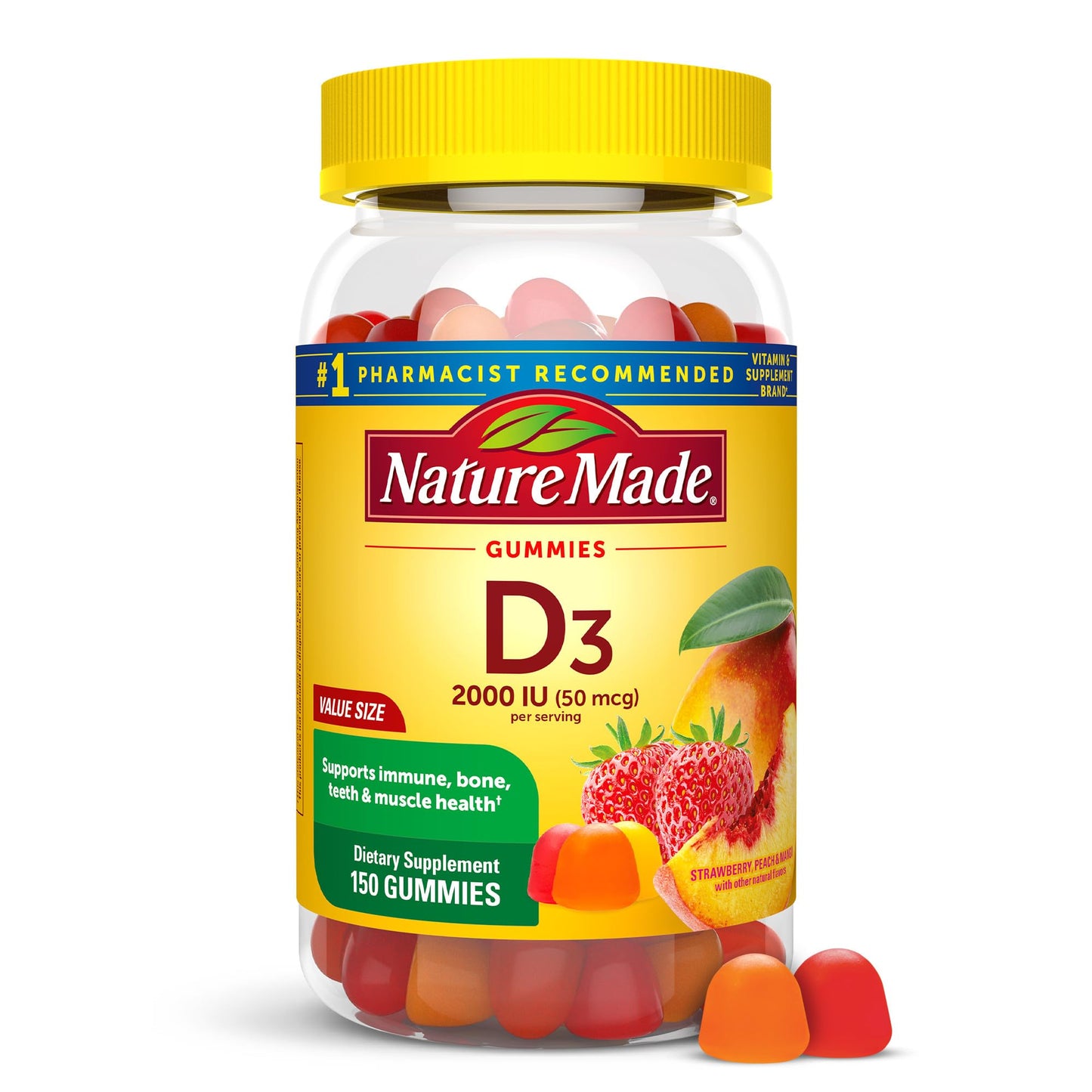 Nature Made Vitamin D3 2000 IU (50 mcg) per serving, Dietary Supplement for Bone, Teeth, Muscle and Immune Health Support, 90 Gummies, 45 Day Supply - Nirvana Guru
