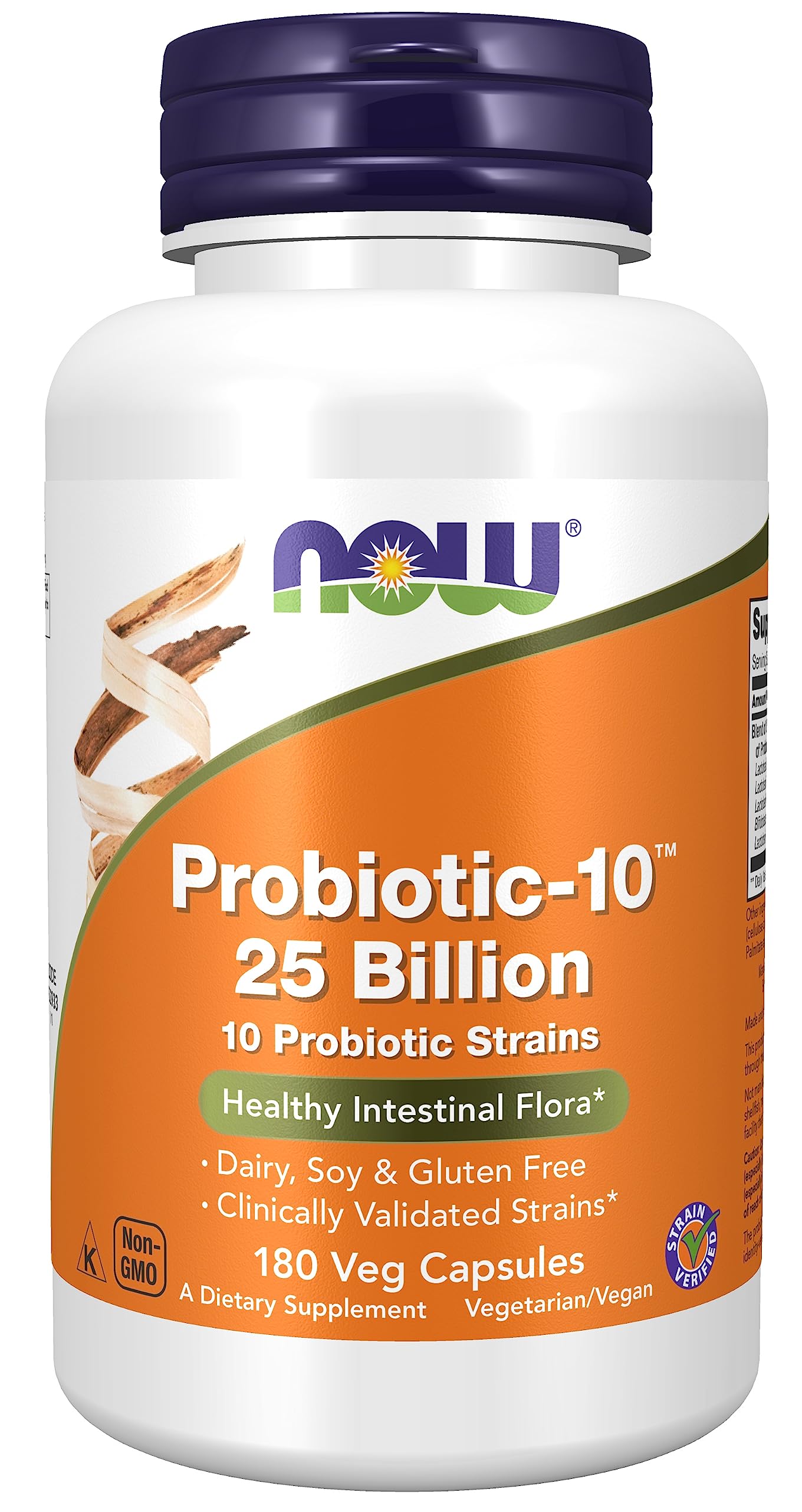 NOW Foods Supplements, Probiotic-10™, 25 Billion, with 10 Probiotic Strains, Dairy, Soy and Gluten Free, Strain Verified, 100 Veg Capsules - Nirvana Guru