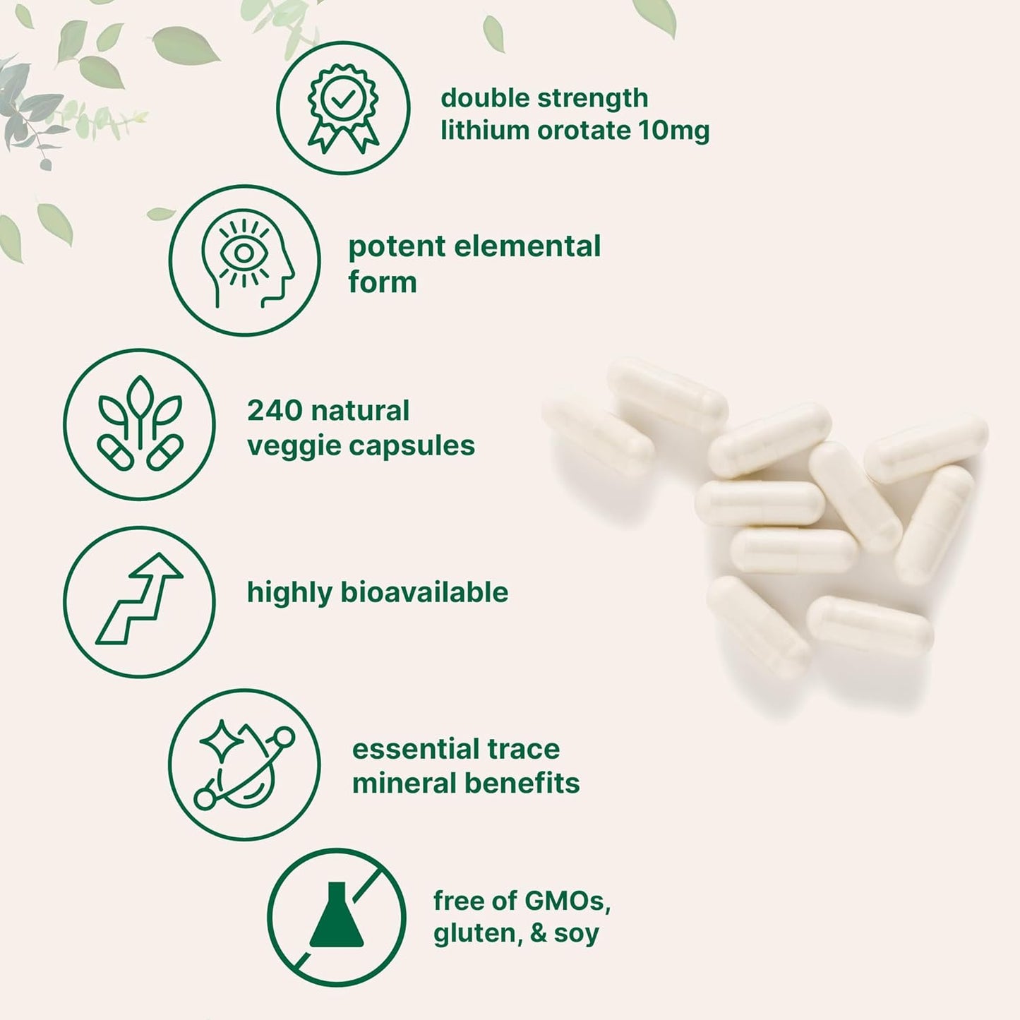 Lithium Orotate 10mg, 240 Veggie Capsules | Highly Bioavailable | Elemental | Double Strength | Essential Trace Mineral | Healthy Aging, Brain Supplement, & Mood Support | Non-GMO, Gluten Free - Nirvana Guru