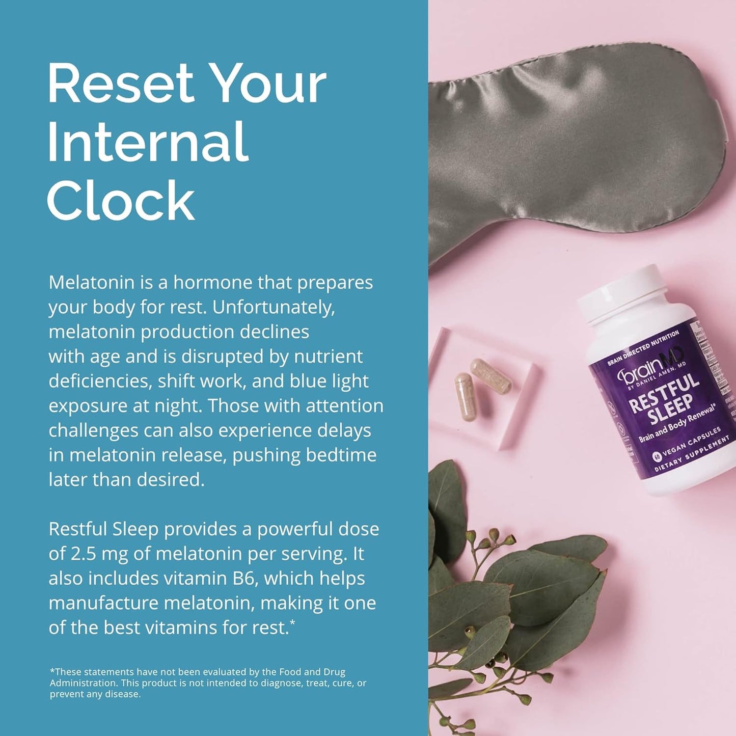 Dr. Amen brainMD Restful Sleep - 60 Capsules - Promotes Relaxation & Calm, Contains Melatonin, Valerian, GABA & Magnesium, Non-Habit Forming - Gluten-Free - 15 Servings Nirvana Guru