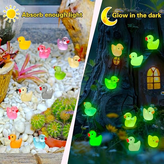 240pcs Luminous Mini Resin Ducks, Tiny Duck Bulk Glow in The Dark Small Plastic Miniature Ducks Figures for Dollhouse Decor Micro Garden Home Landscape Aquarium Craft Gifts Party Favors Toys nirvanaguru