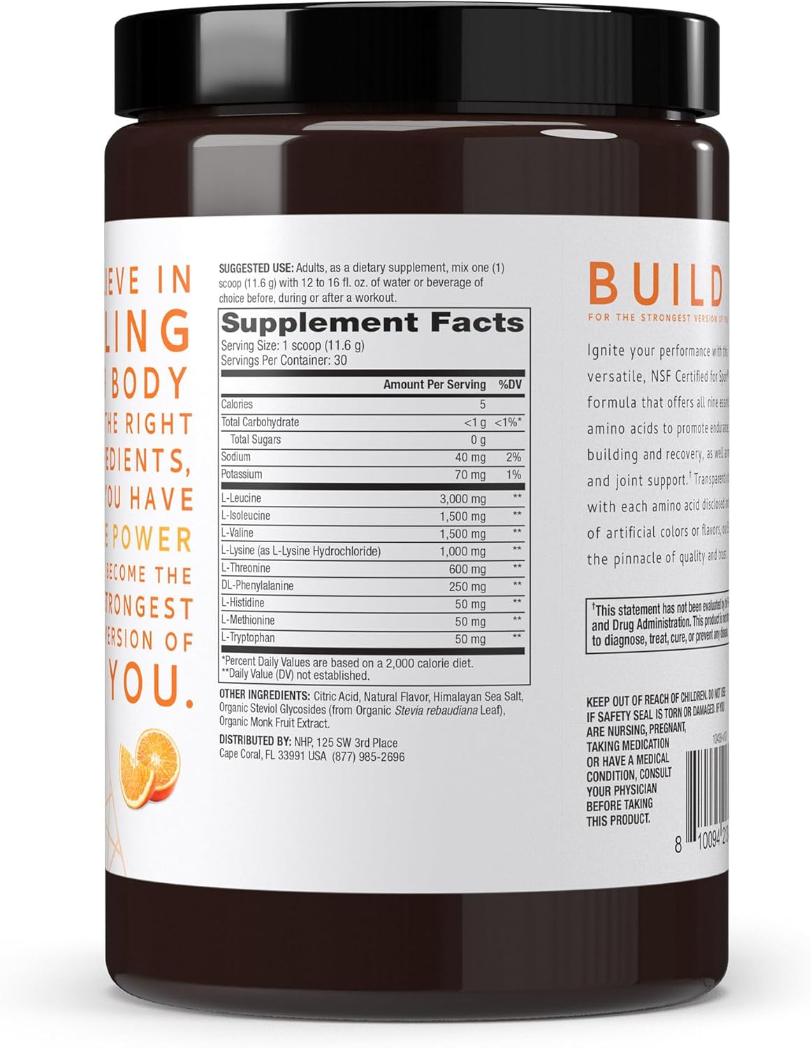 Dr. Mercola Pure Power Essential Amino Acids with BCAA, Orange Flavor, 12.3 oz (350 g), 30 Servings, 8 g of EAA, 6 g of BCAA, 0 g of Sugar, Non-GMO, NSF Certified for Sport - Nirvana Guru