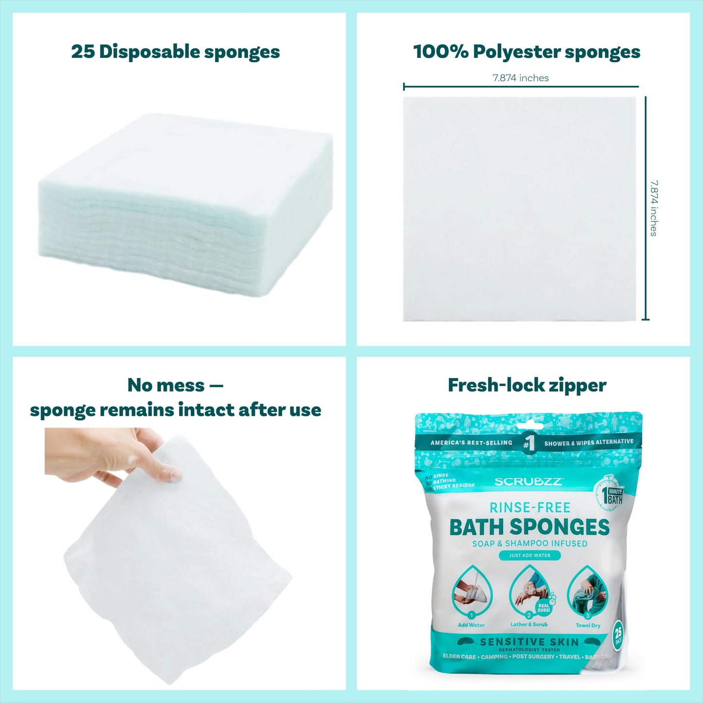 Scrubzz Disposable Rinse Free Bathing Wipes - 25 Pack - All-in-1 Single Use Shower Wipes, Simply Dampen, Lather, and Dry Without Shampoo or Rinsing Nirvana Guru
